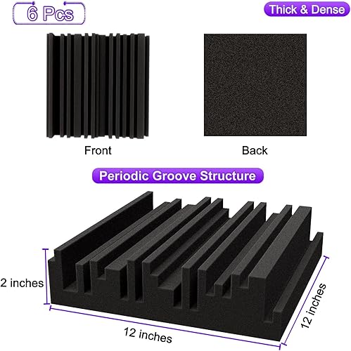 Miniatura 8 de TroyStudio Panel de espuma de absorción acústica de estudio 12 x 12 x 2 pulgadas paquete de 18 unidades absorbente de sonido de banda ancha