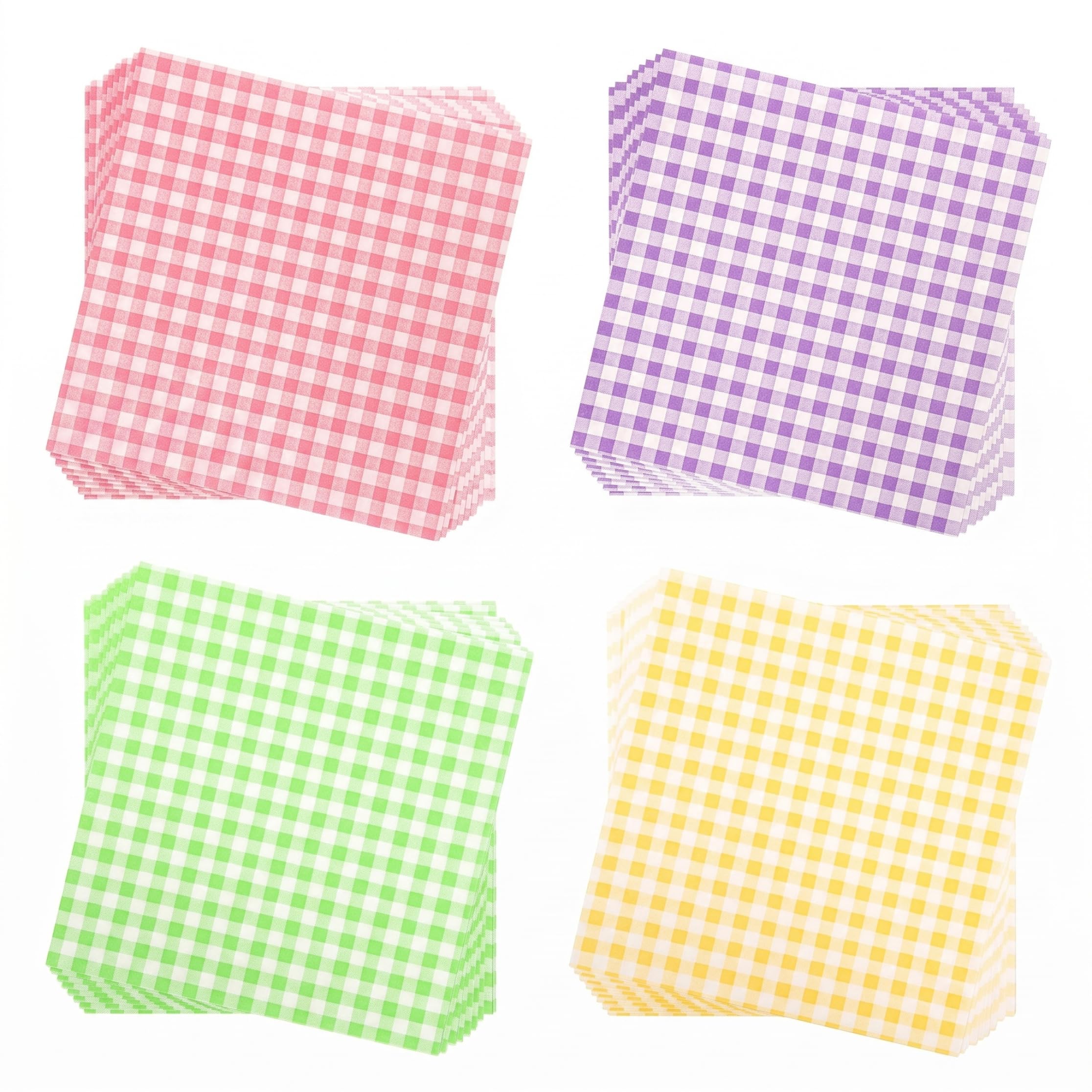 Bemonew 200PCS Sandwich Wrapping Paper, Greaseproof Food-safe Sandwich Wrapping Paper Sheets, 4 Checkered Colors, 7.09x7.09 Inch Wood Pulp