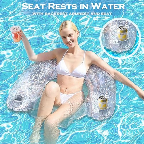 Miniatura 5 de Flotadores de piscina con toldo con fila flotante cubierta azul para piscina, rodamiento de 330.7 lbs, inflable portátil, protección solar, adecuado