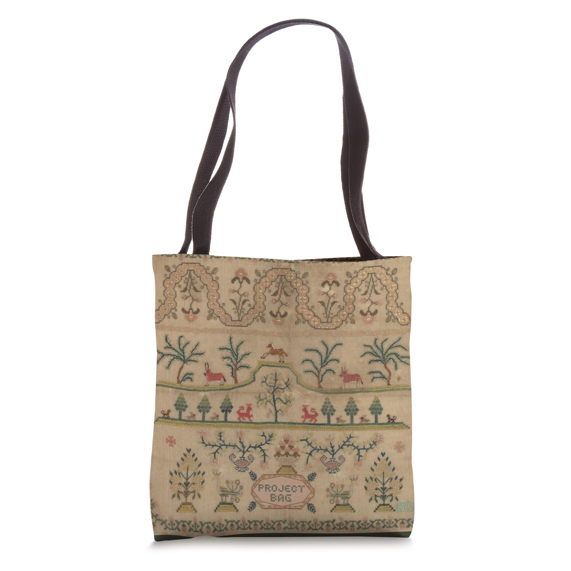 Traditional Needlework Cross Stitch Sampler Tote Bag