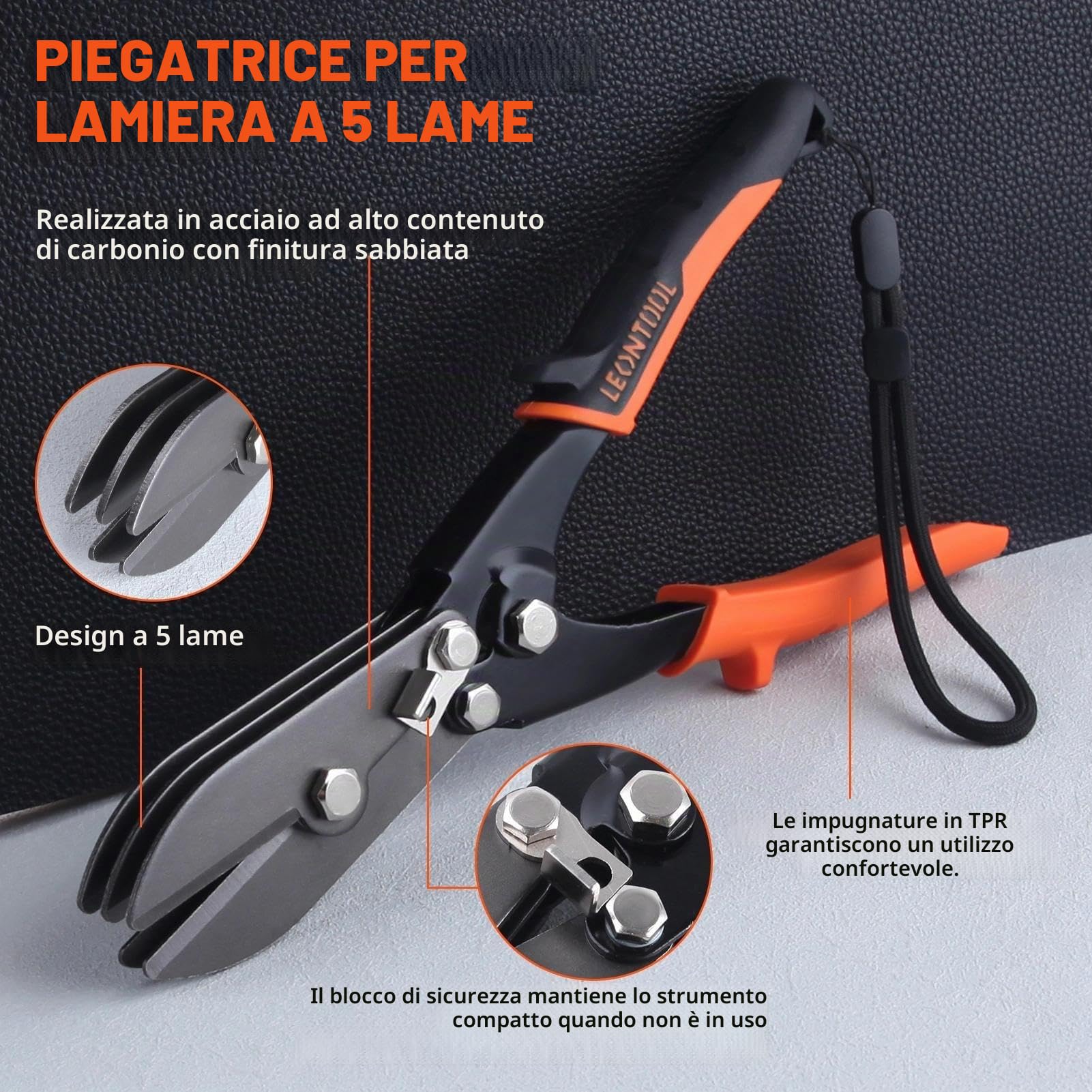 LEONTOOL Crimpatrice manuale a 5 lame per lamiera, strumento per crimpatura condotti HVAC strumento per condotti di calibro 22-28, pluviale per stufe e lavori di ventilazione, crimpature per tubi e