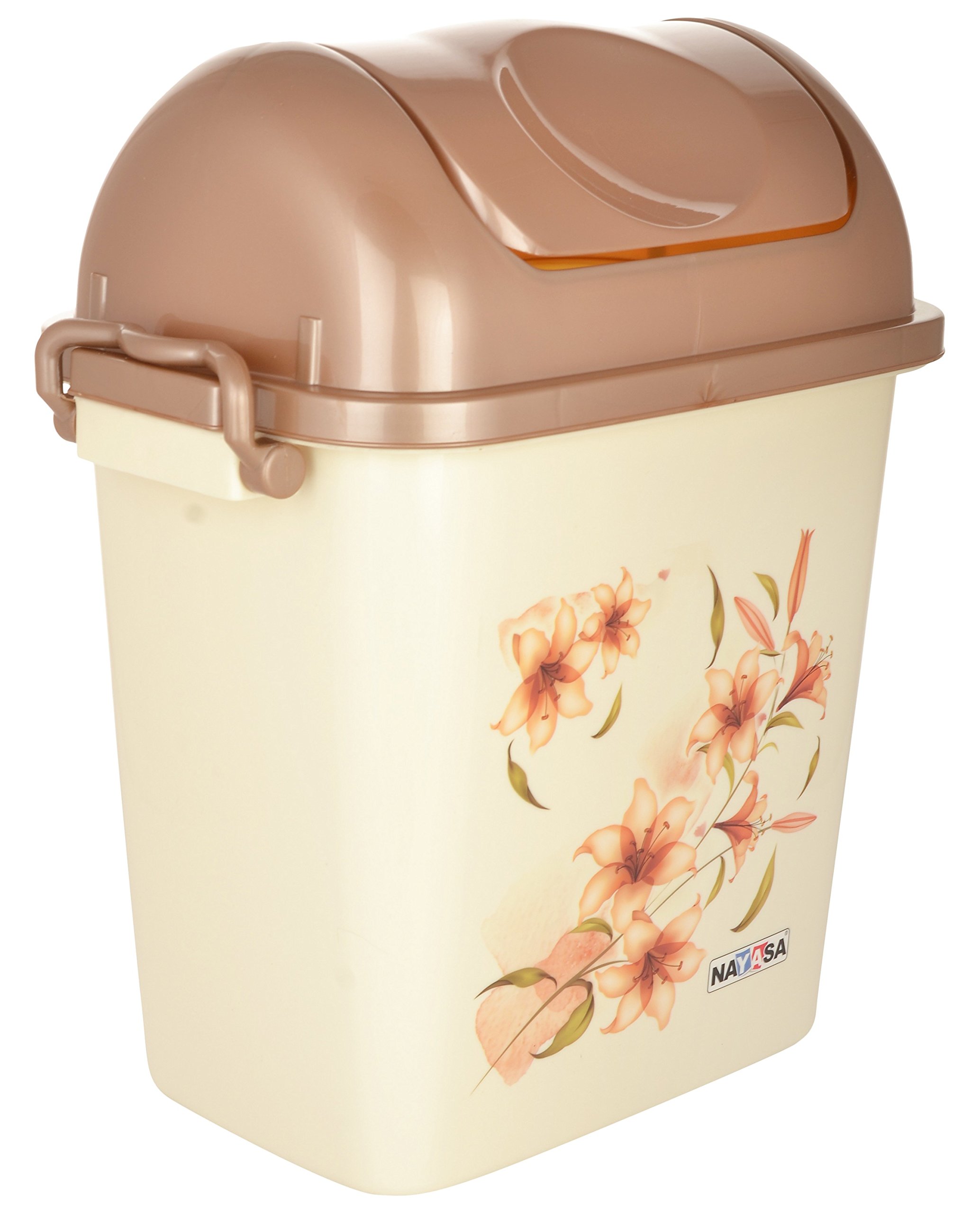 Nayasa Swing Dustbin with Lid, 14 Ltrs | Dustbin with Lid | Garbage Waste Bin with Handle | For Kitchen-Bathroom | Strong & Durable Plastic | Brown - Image 2 thumbnail