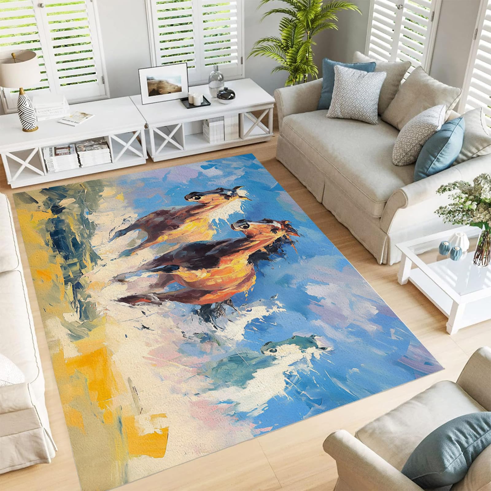 Tapis salon lavable antidérapant grand format 240x300 cm vintage
