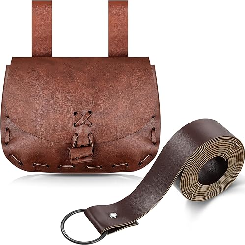 Kigeli 2 bolsas de cinturón vikingo medieval renacentista, bolsa para cinturón de anillo steampunk, cinturón de cuero, bolsa para cinturón de