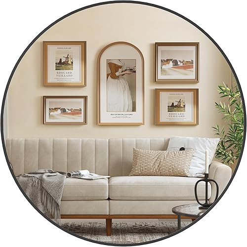 Miniatura 1 de SONGMICS Espejo redondo, espejo de baño para pared, 36 pulgadas, marco de metal, fácil de instalar, para baño, sala de estar, dormitorio, entrada,