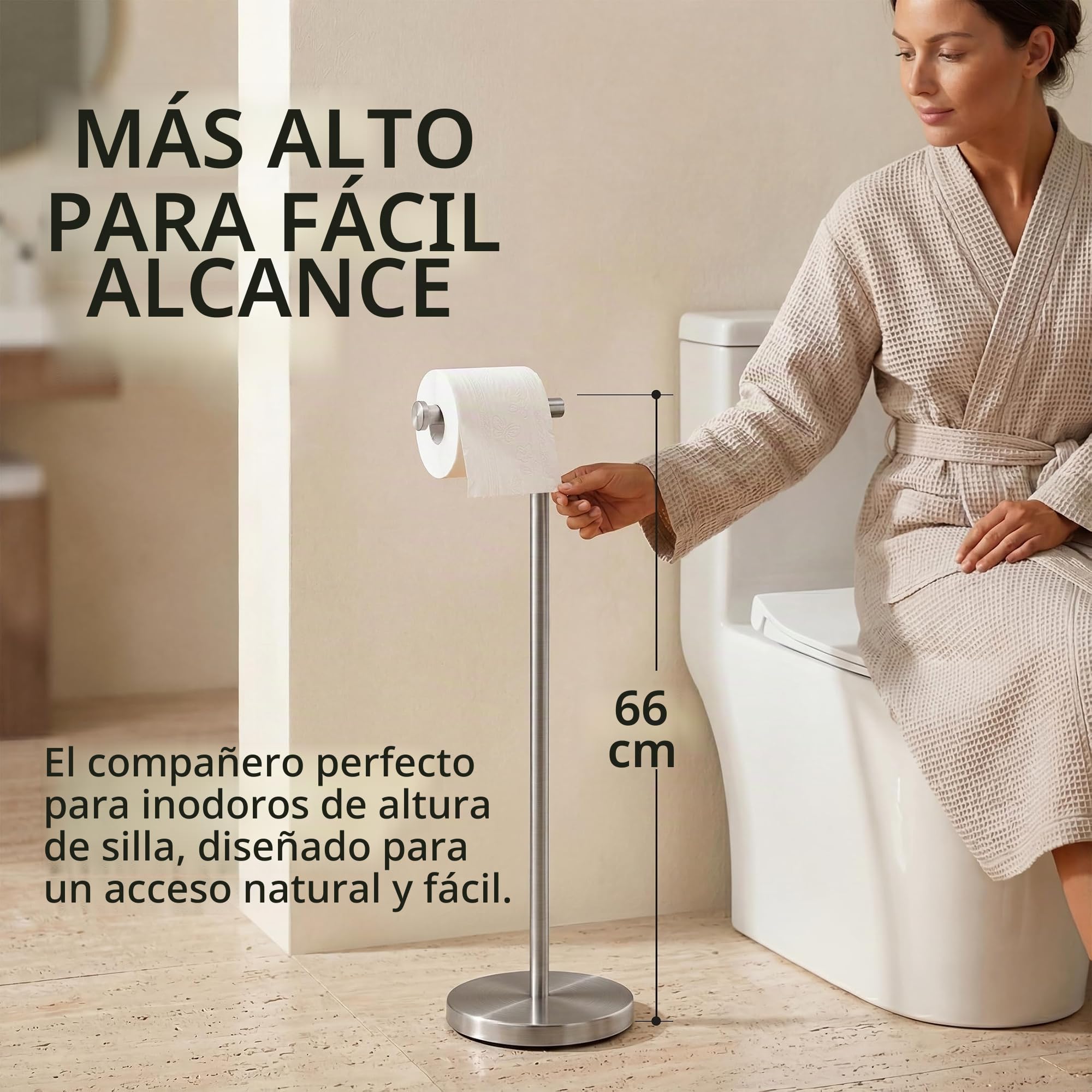 KES Portarrollos de Papel Higiénico 65 CM (Versión Alta), Portarrollos de Papel Higiénico Resistente con Base para Baño, Acabado Cepillado en Acero Inoxidable SUS304, BPH283S66-2
