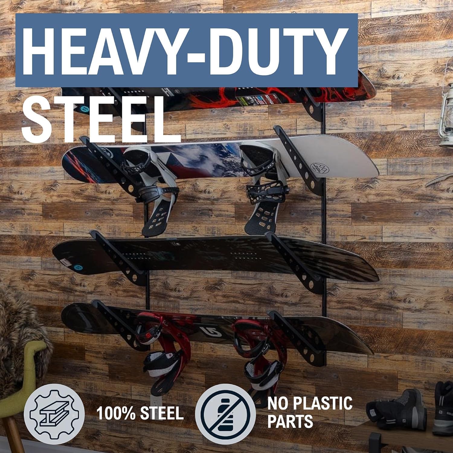 StoreYourBoard Support de rangement réglable pour planche à neige, support mural pour 4 planches