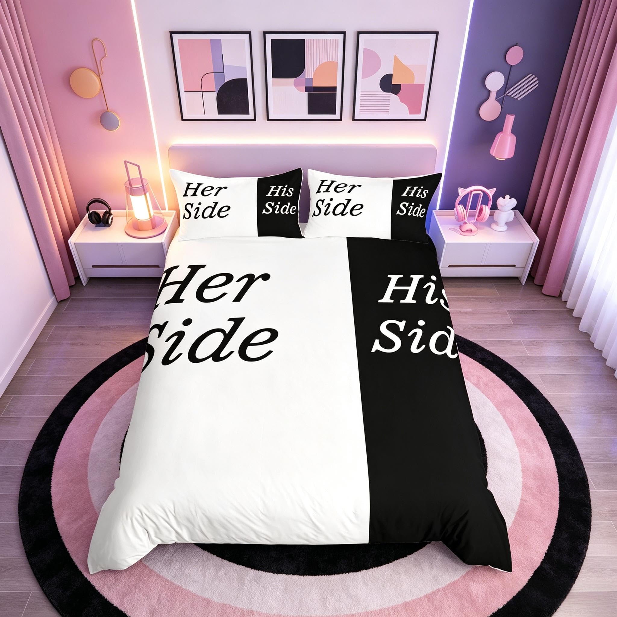 richhome Its Side It Side Bedding Set Single Size White Black Couple Comforter Cover Set For Women Couple Microfiber Duvet Cover Set Soft And Breathable — image 1