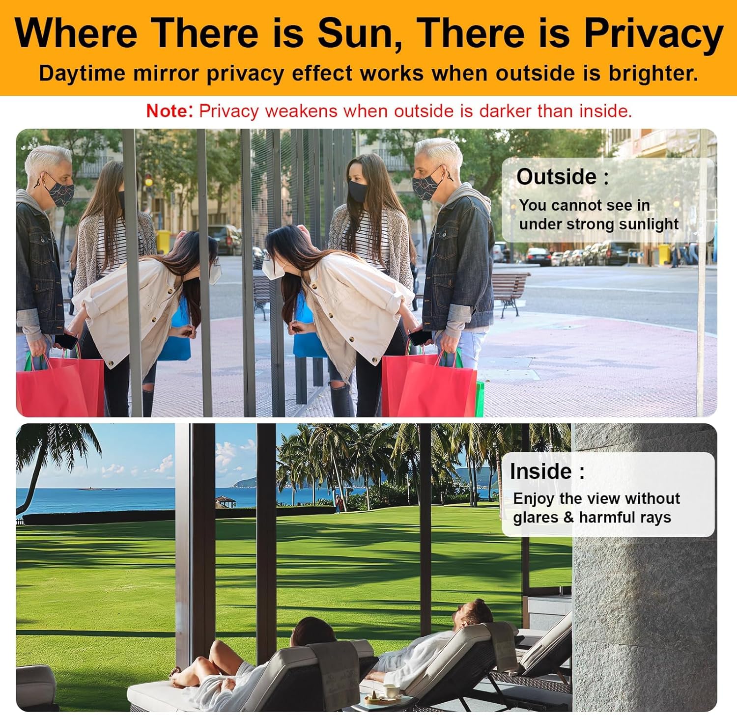 Anti-Glare Sun Heat Control Window Privacy Film See Out Not in, Daytime One Way Privacy Window Film, Removable Window Tint for Home, Black Silver, 17.5 X 78.7 inch Black 17.5 inch X 78.7 inch