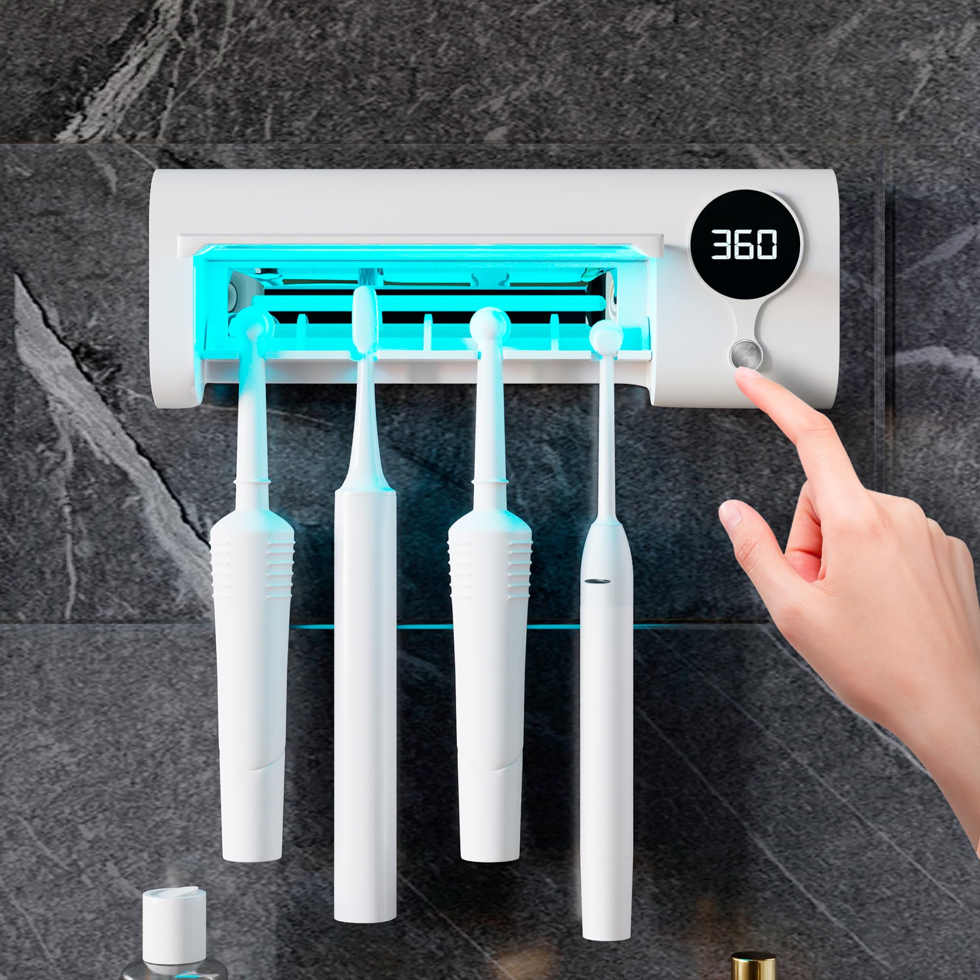 PUREVACY Wall Mounted Toothbrush Holders for Bathrooms. UV Toothbrush Sanitizer Holder with 4 Slots. Wireless USB Rechargeable Toothbrush Holder Wall Mounted. Toothbrush UV Sanitizer for Bathroom