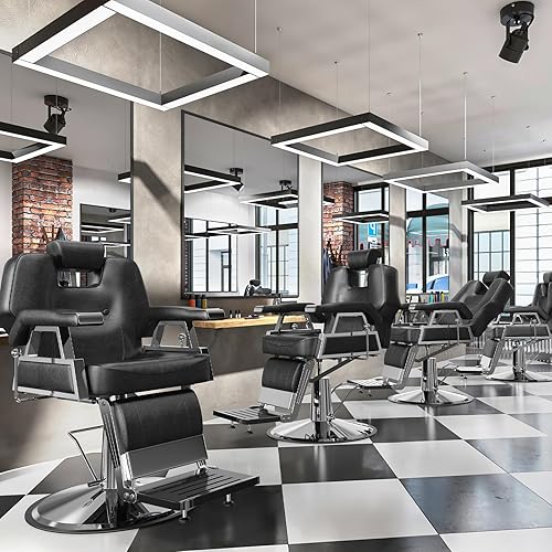 Vista 11 de OmySalon Silla clásica de peluquería reclinable para peluquería para todo propósito, bomba hidráulica resistente, reposacabezas ajustable