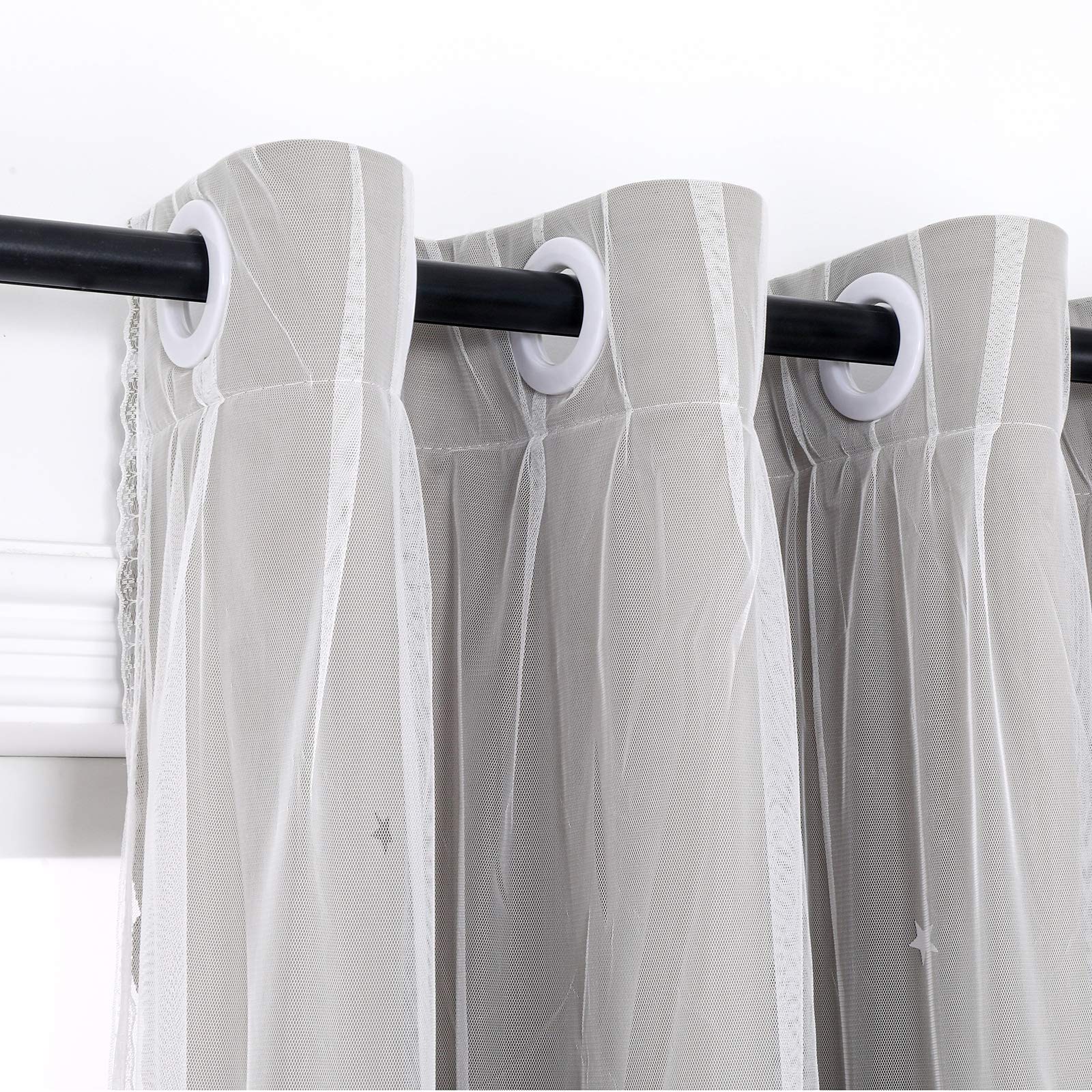 Cortinas infantiles con diseño de estrellas, para dormitorio, sala de estar, diseño de estrellas, con rayas de arco iris, cortina opaca de doble capa, 2 paneles