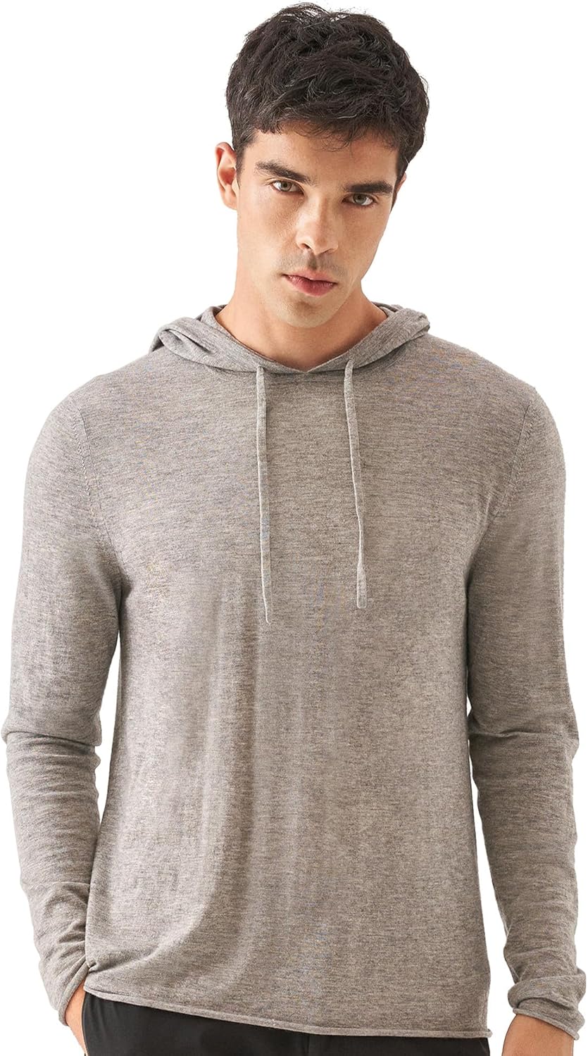 GreenMount Men's Lightweight Cashmere Hoodie Blend with Volcanic Ash Pullover Pocketless for Spring and Summer