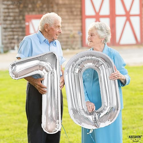 Miniatura 7 de KatchOn, Globos gigantes de números 70 plateados de 40 pulgadas, globos de cumpleaños de 70 pulgadas  Decoraciones plateadas de 70 cumpleaños para
