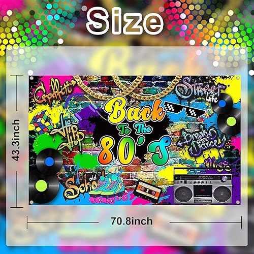 Miniatura 2 de Decoraciones de fiesta de los años 80, telón de fondo de 6 x 3.6 pies, pancarta de los años 80, Hip Pop Retro Redio 80, fondo de fotografía