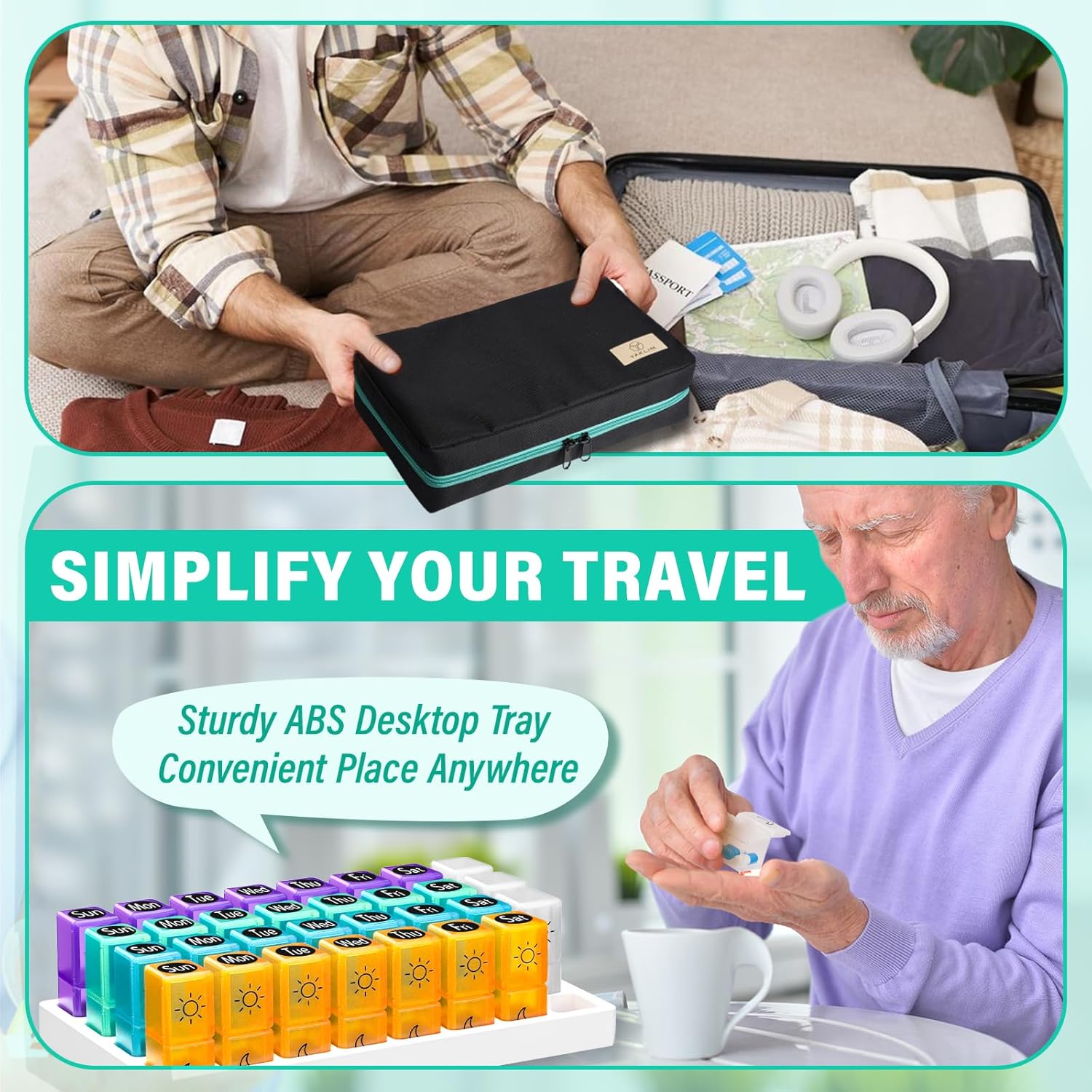 Monthly Pill Organizer 2 Times a Day, 2-in-1 for Home & Travel, 31 Day Pill Box AM PM with Cutter & Travel Bag, Portable Soft One Month Pill Box with Weekly Stickers for Medication & Vitamins - Image 6