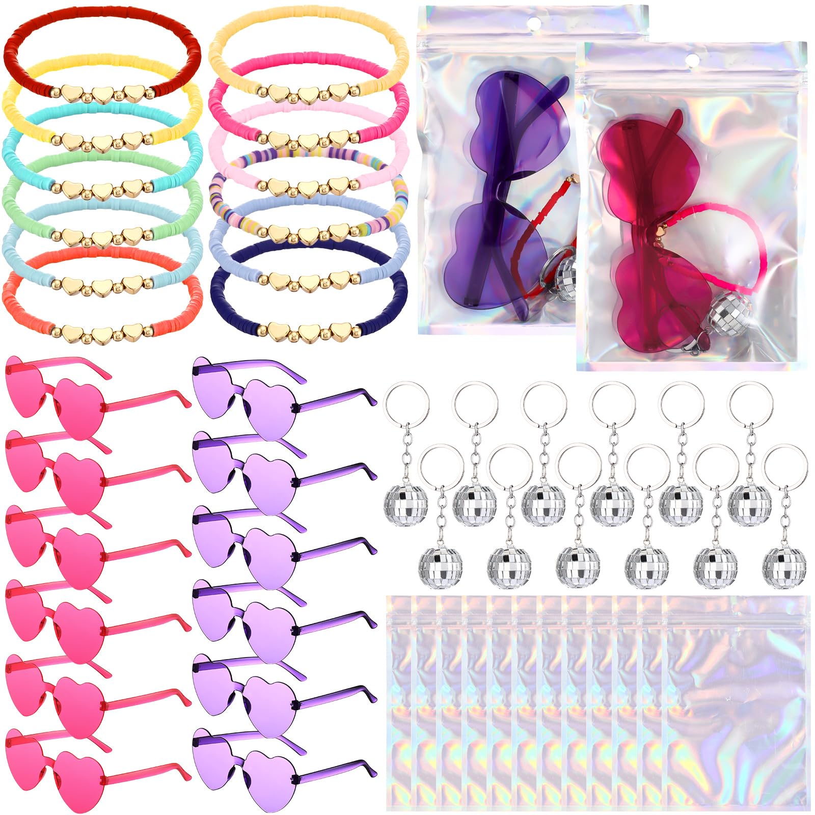 Geiserailie 48 Pcs Kpop Party Favors Popular Singer Party Favors Friendship Gifts Set, Beaded Bracelets Sunglasses Keychain for Y2k Kpop Fans