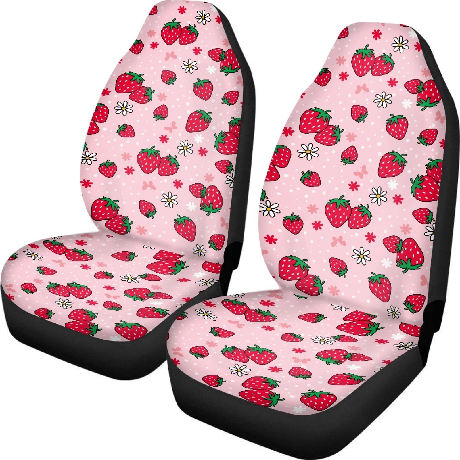 Knextrepoy Strawberry Print Car Seat Covers for Women Ladies,Universal Bucket Front Seats Protector Fits for Car,SUV Sedan,Truck,2PCs Set