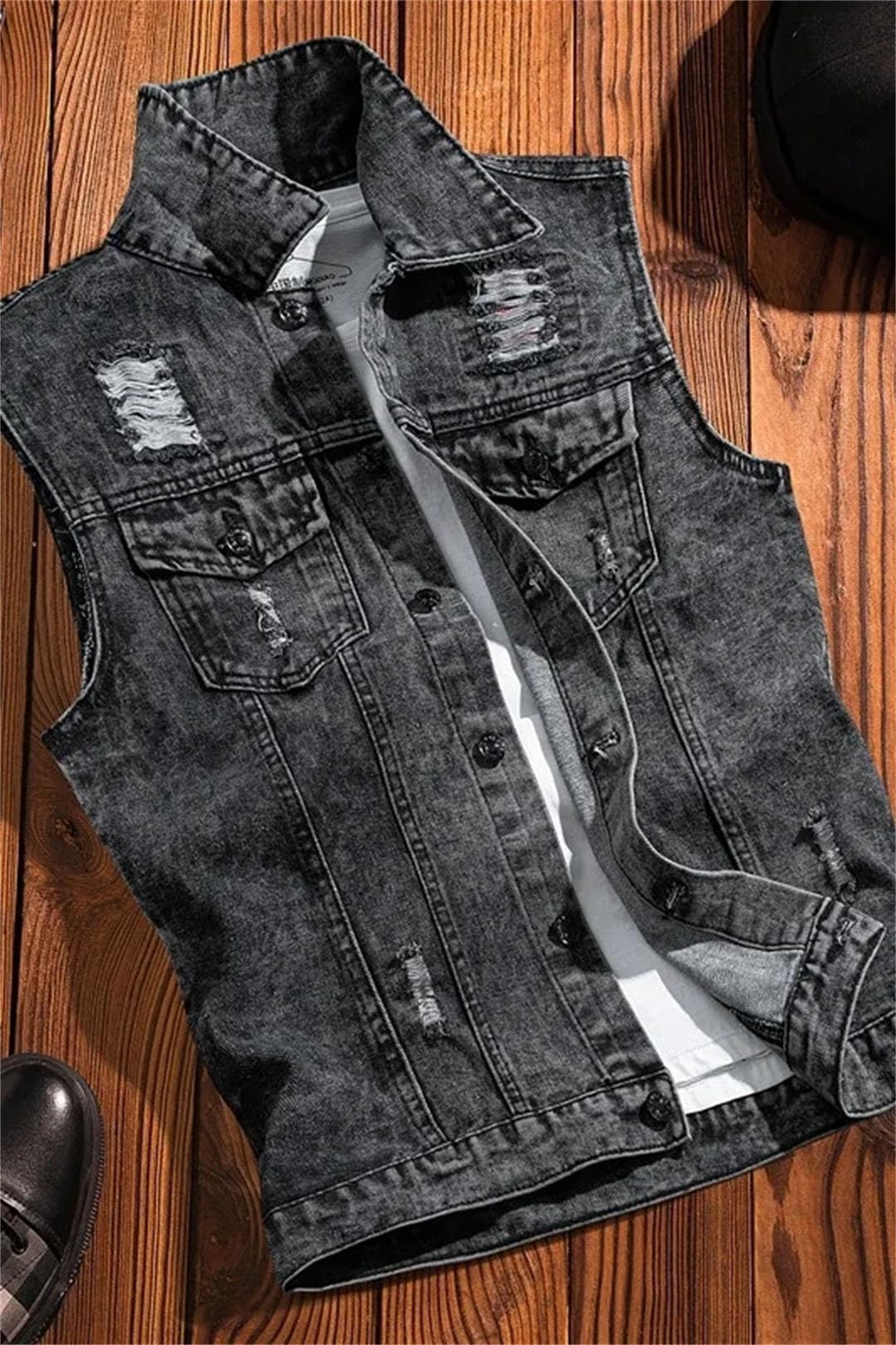 Gilet da uomo in denim con risvolto senza maniche Streetwear gilet tinta unita