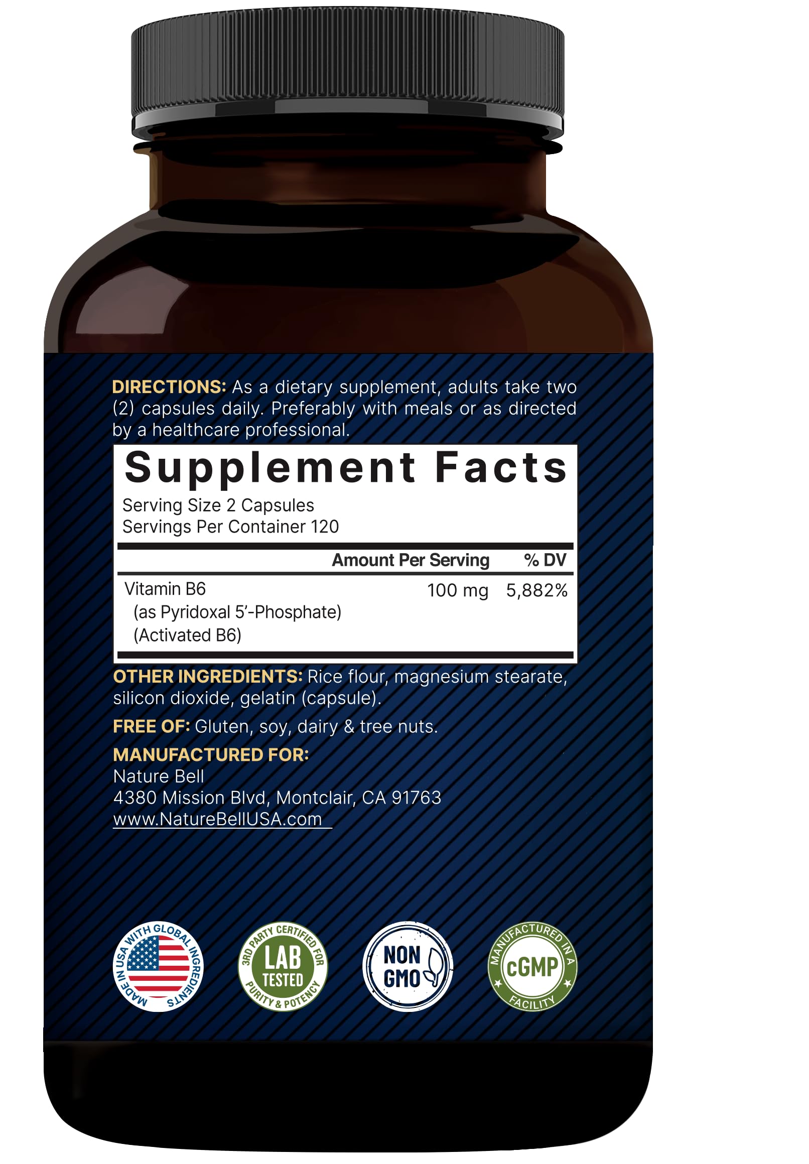 NatureBell P5P Vitamin B6 100mg Per Serving, 240 Capsules | Activated Pyridoxal 5 Phosphate Supplements – Essential B Vitamins for Brain & Memory Health – Non-GMO — Amazon image 7
