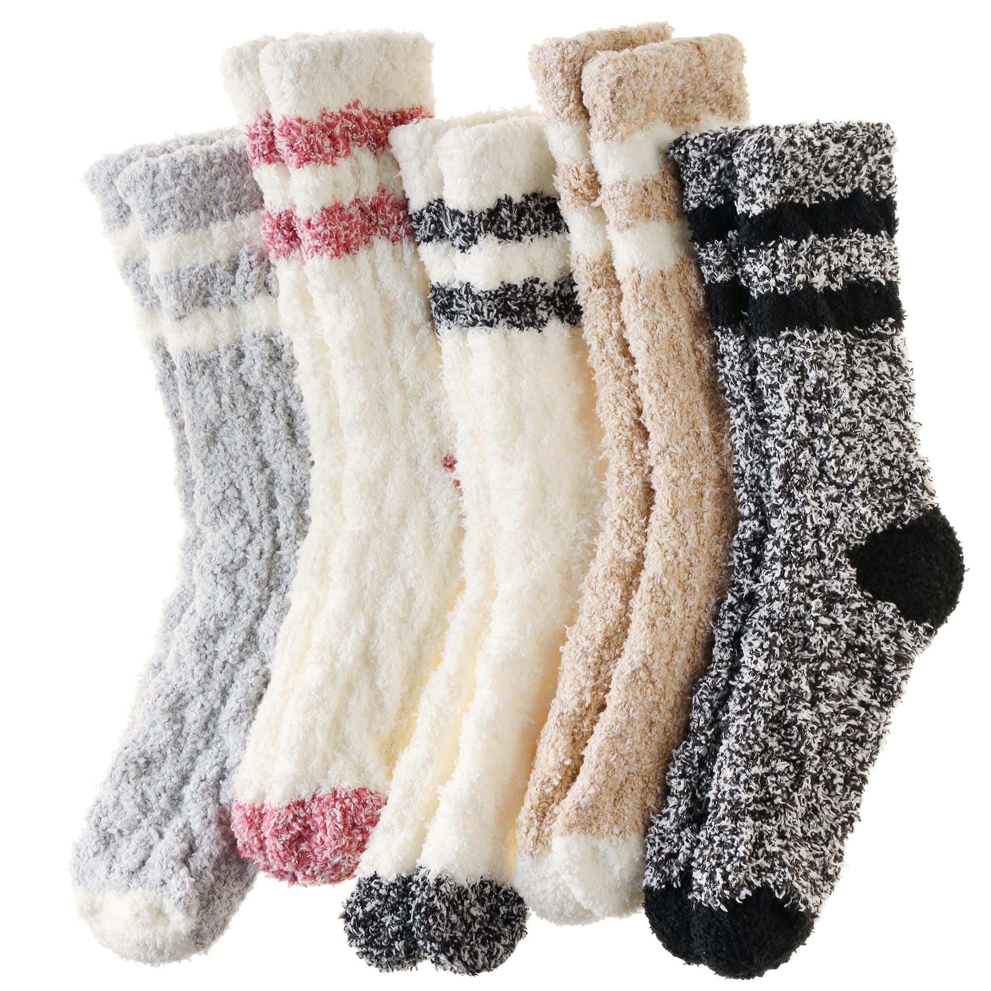 Velice Womens Fuzzy Socks Soft Cozy Fluffy Slipper Winter Warm Plush Sleeping Christmas Socks 5 Pairs