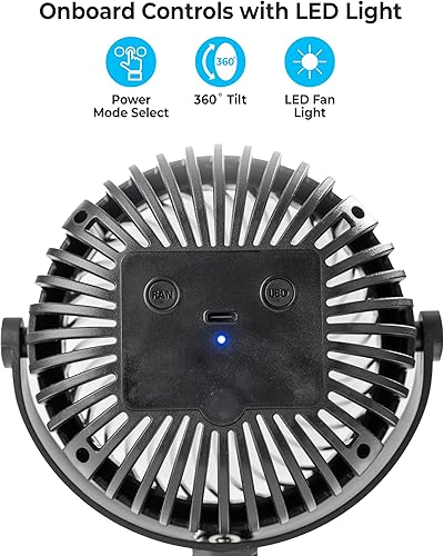 Miniatura 8 de Comfort Zone Ventilador portátil para cochecito – Ventilador de clip con batería recargable con trípode flexible de 360° y luz LED – Enfriamiento de