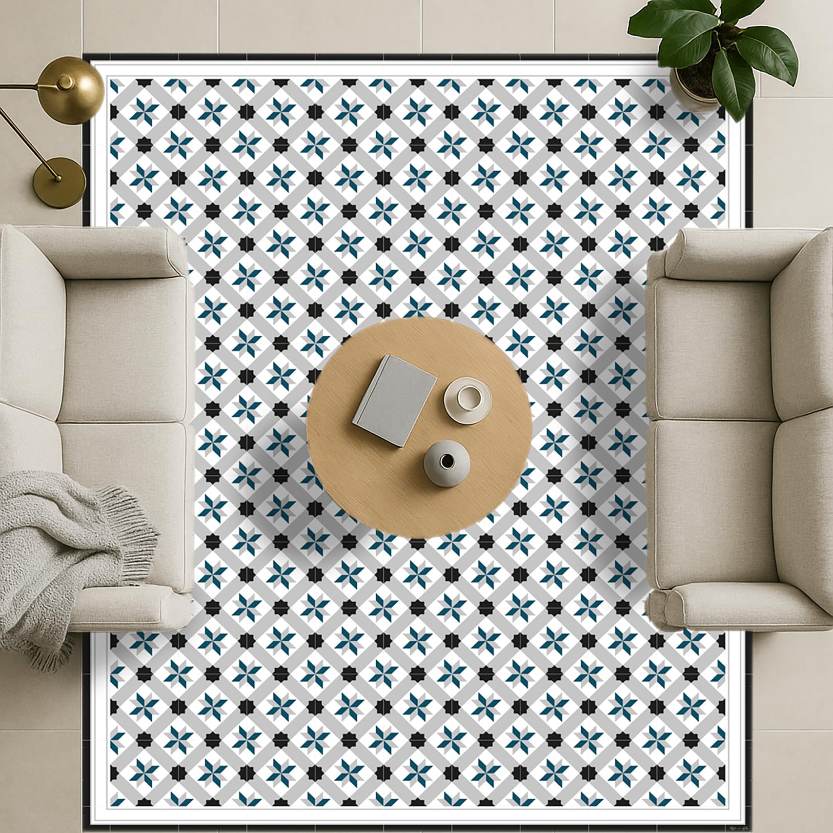 DobleUve Estudio Tapis Vinyle 23 | Noire | 80x200 cm | Cuisine, Salon Antidérapant Antifongique Ignifuge | Enfants, Bain PVC