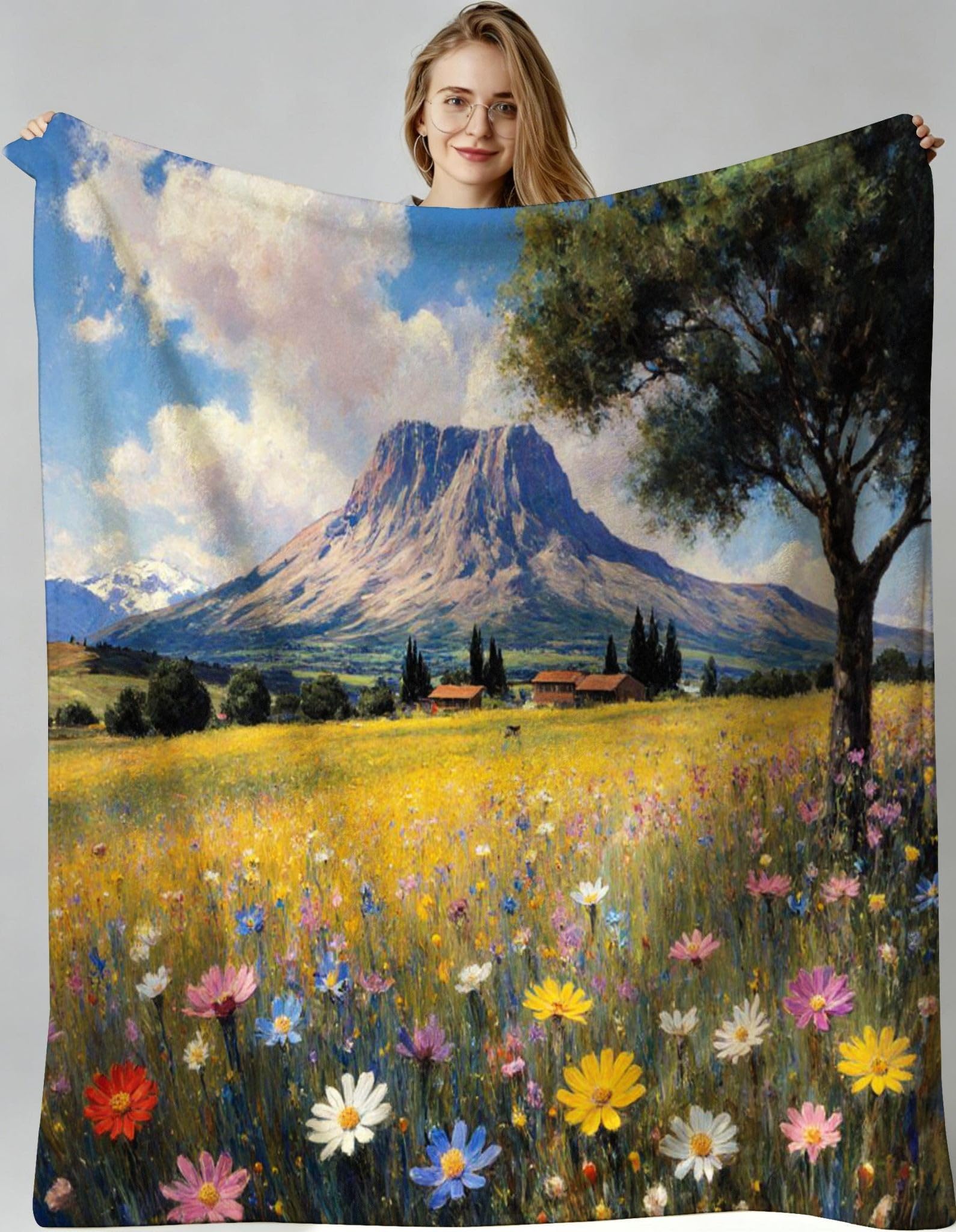 Couverture polaire fleurs colorées lavable en machine pour entretien facile