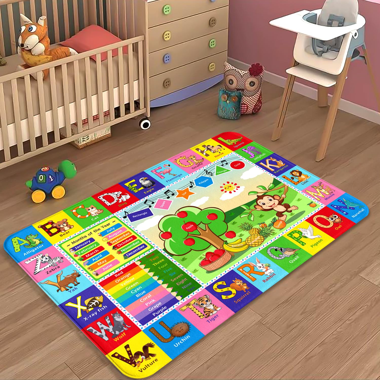 ABC-Teppich, Kinderteppich, 90 x 150 cm, lustiger Teppich für Kinderzimmer, ABC-Alphabet, Klassenzimmer, Bodenmatte, Lernteppich für Zimmer, Wohnzimmer, Kinderzimmer, Kleinkinder