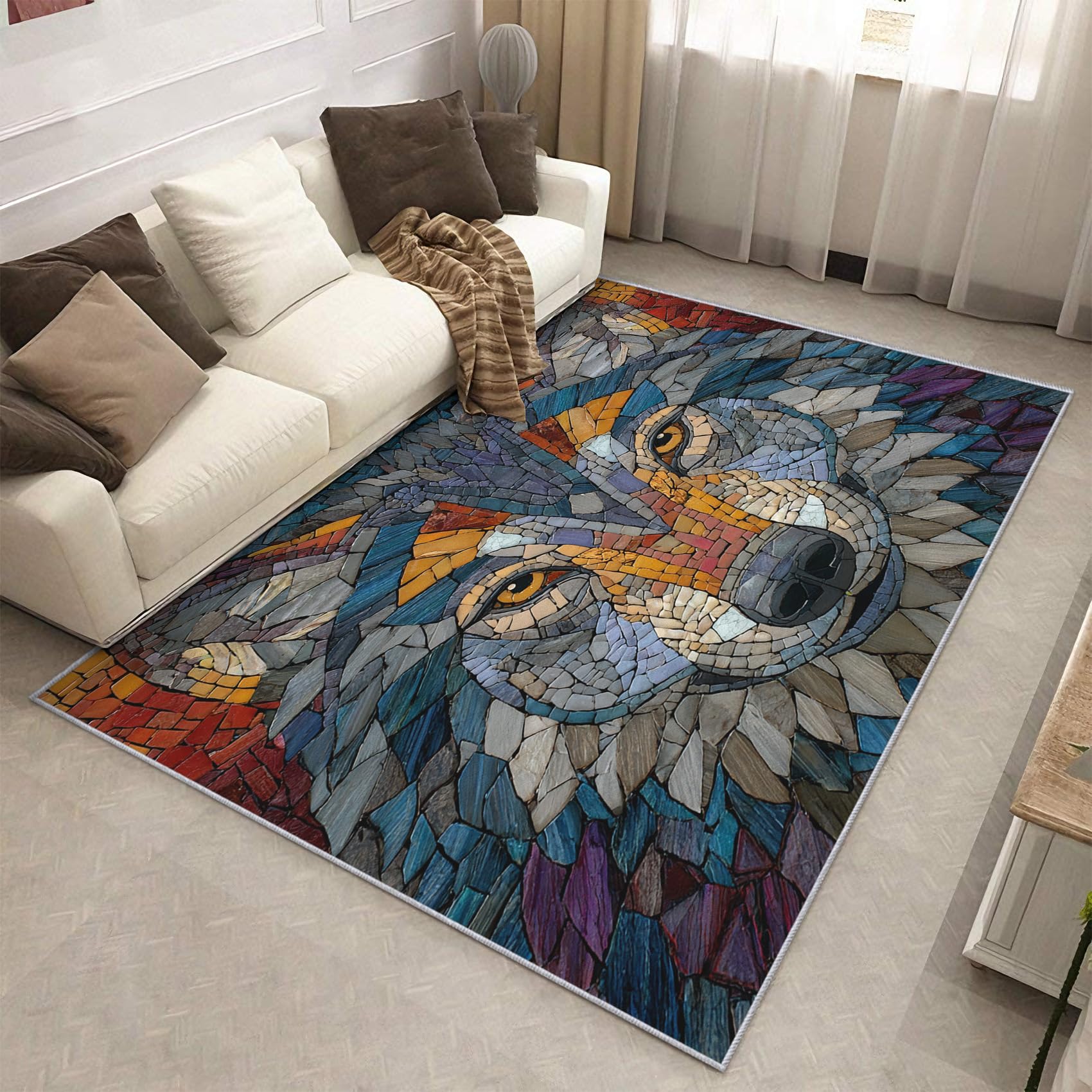 Tapis loup anti-glisse lavable 140x200 grand tapis salon facile à nettoyer