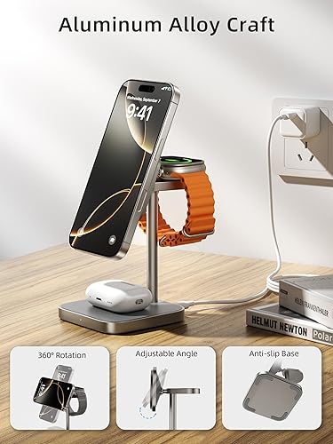 Miniatura 3 de Certificado Qi2 Estación de carga LULULOOK 3 en 1 con MagSafe, cargador inalámbrico QI2 de 15 W, cargador magnético para iPhone 171615141312,