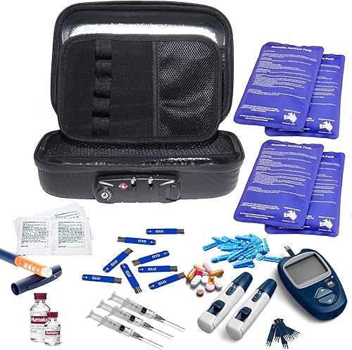 Miniatura 3 de Estuche de viaje con enfriador de insulina con cerradura, bolsa aislada para diabéticos con paquetes de hielo de gel extra grandes 4 x 6.35 oz y