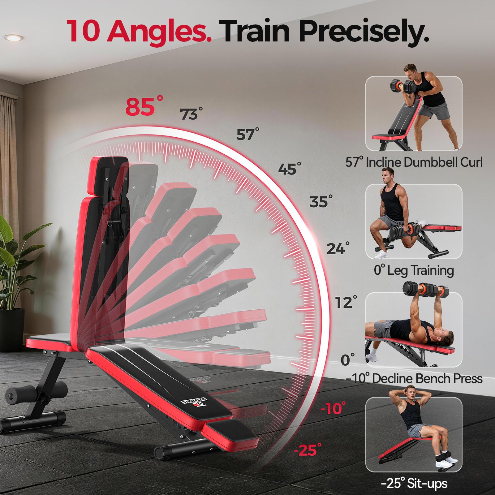 Nicepeople Adjustable Weight Bench up to 6'2", Dual-Support & ASTM-Tested Workout Bench & 10 Backrests for Chest Shoulders Arms for Home Gym, 660LBS Capacity but Compact and Foldable Strength Bench Apartment Room