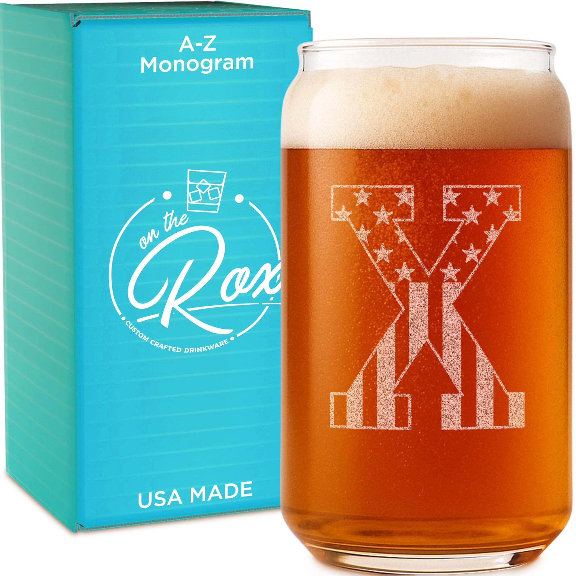 Monogram Beer Glasses for Men Women (A-Z) 16 oz - Beer Gifts for Men Brother Son Dad Neighbor - Unique Gifts for Him - Personalized Drinking Gift Beer Glass Mugs - Engraved Beer Can Glass ( X )