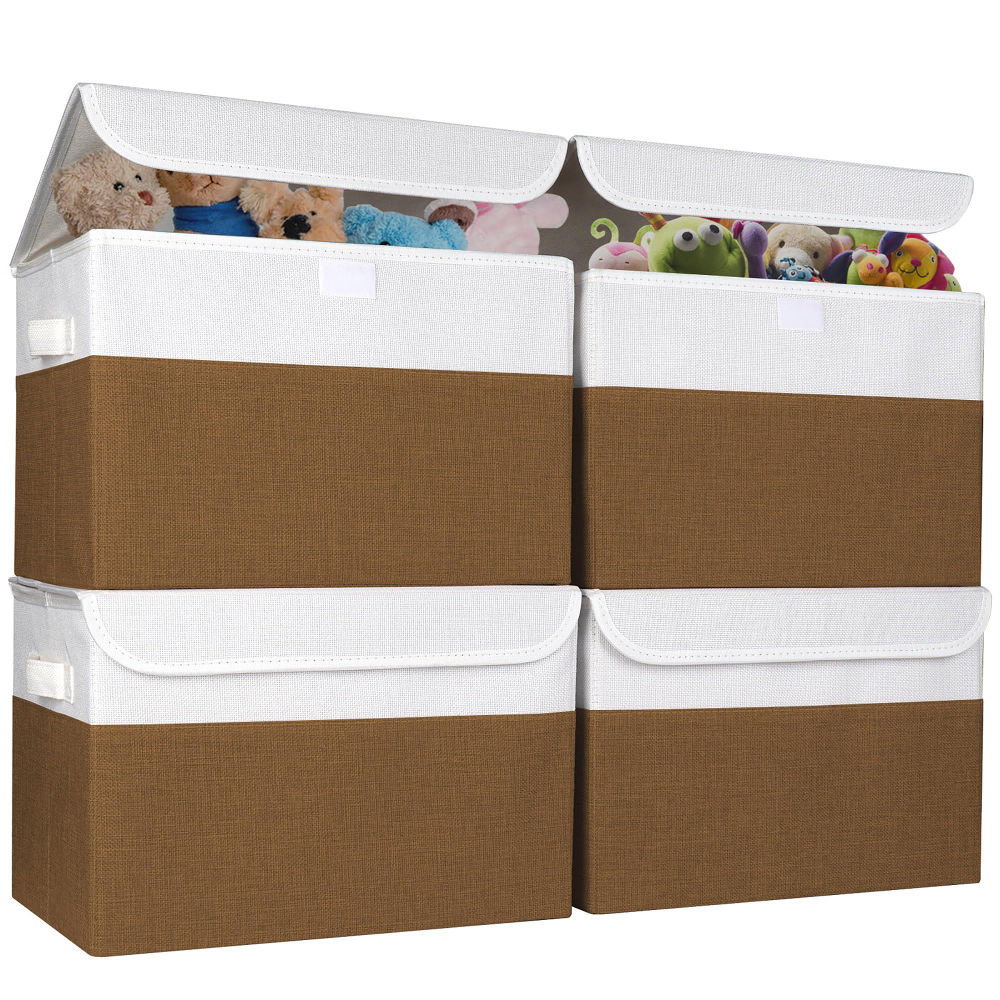 Bagnizer Large 22 Quart Linen Fabric Foldable Storage Bin Cube Organizer Basket with Flip-Top Lid & Handles, Clothes Blanket Box for Home, Office,