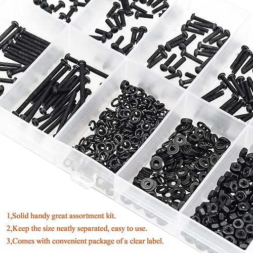 Miniatura 6 de 560 piezas M2 x 0.157 in 0.236 in 0.315 in 0.394 in 0.472 in 0.630 in 0.787 in, tornillo cabeza de botón, tornillos, arandelas, tuercas, kit de