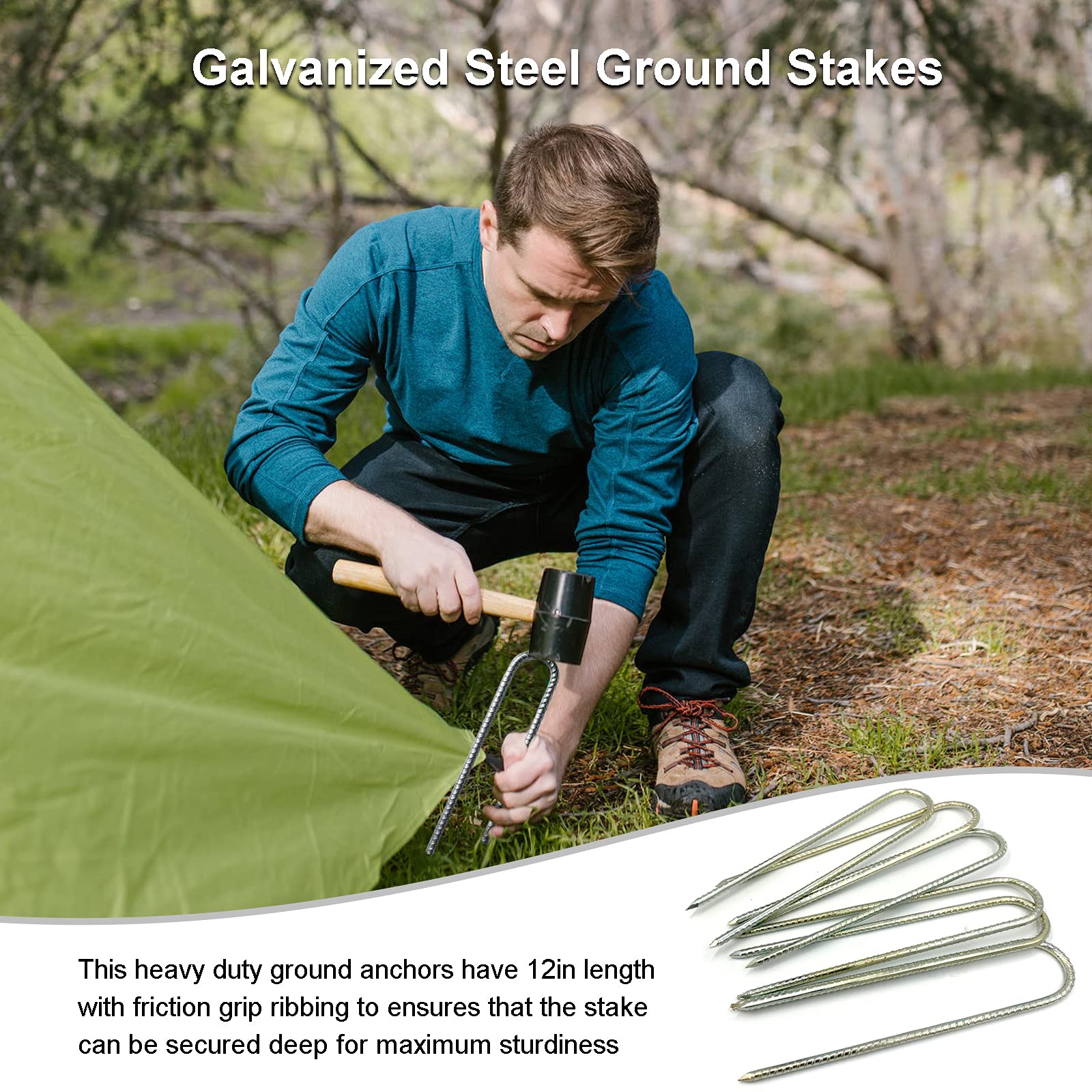 Lot De 6 Piquets D'ancrage Au Sol En Acier Galvanisé Robuste De 30.5 Cm, Piquets De Tente En Forme De U, Piquets Stables Avec Pointe Biseautée à L' Extrémité, Idéal Pour Camping, Auvents