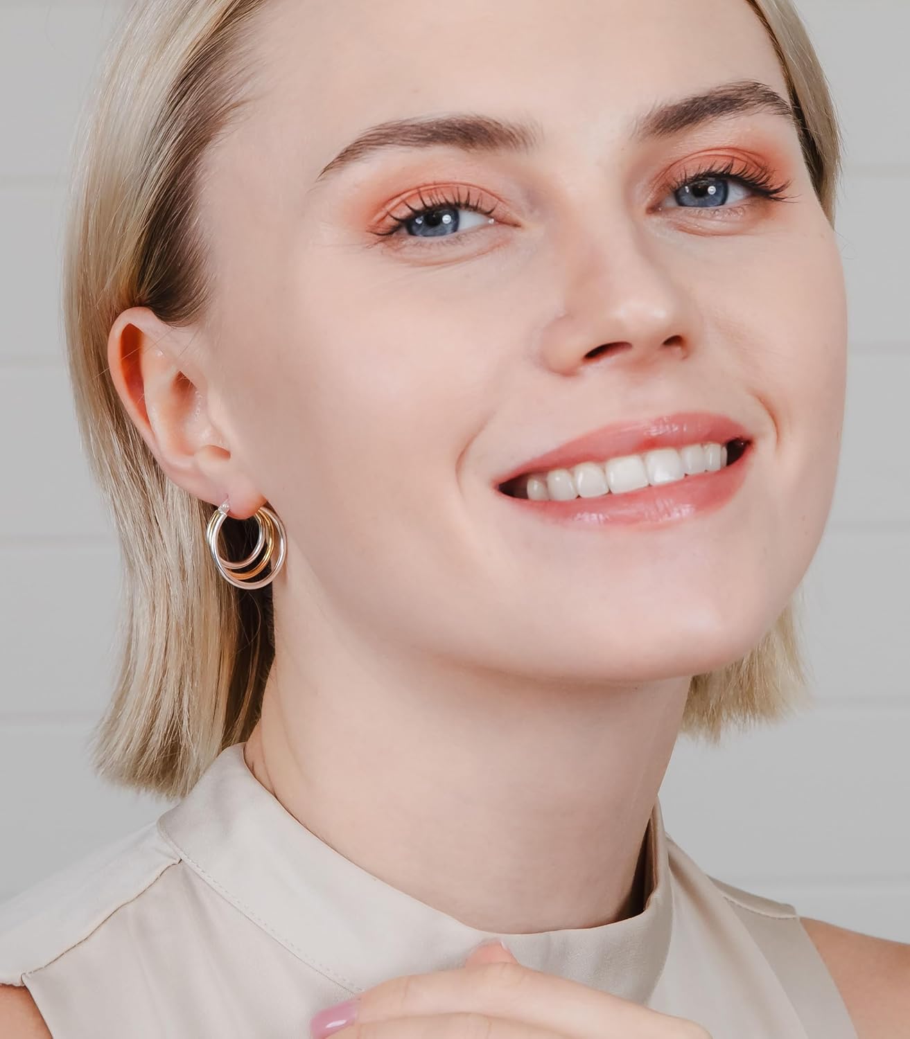 Hoops & Loops 925 Sterling Silver Triple Hoop Earrings for Women, Layered Stacked Trendy Round-Tube High Polished Hoops, Two-Tone 14K Gold, Rose Gold Flash Plated 20mm, 25mm, 30mm, 35mm - Image 2