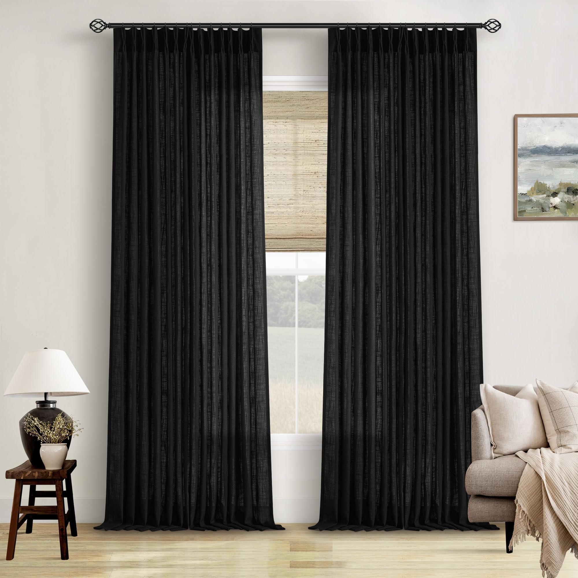 Amazon.com: TWODRAPES Black Linen Semi Sheer Curtains 90 Inches