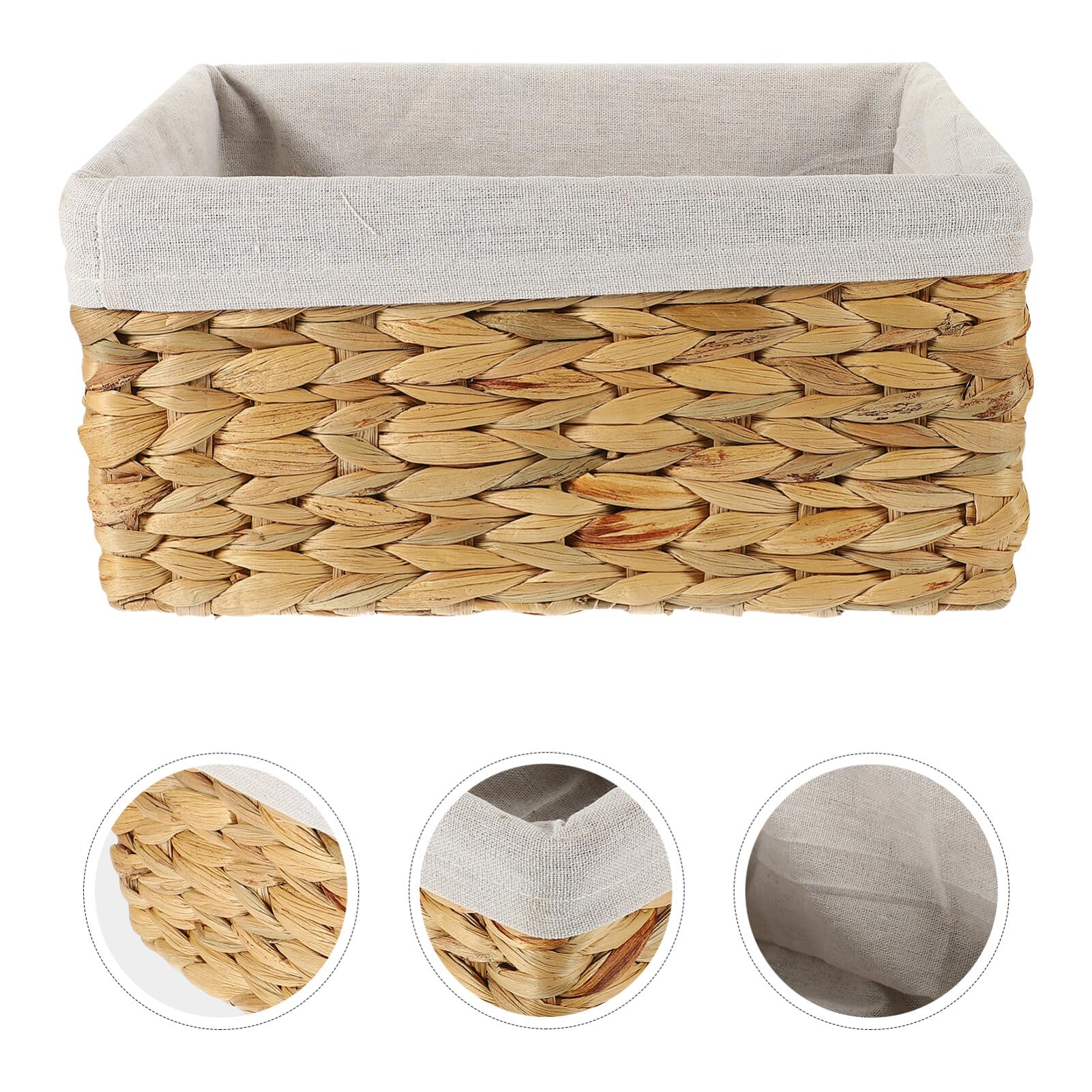 Cesta con Forro Tejida Rectangular de Almacenamiento de Fibra Natural