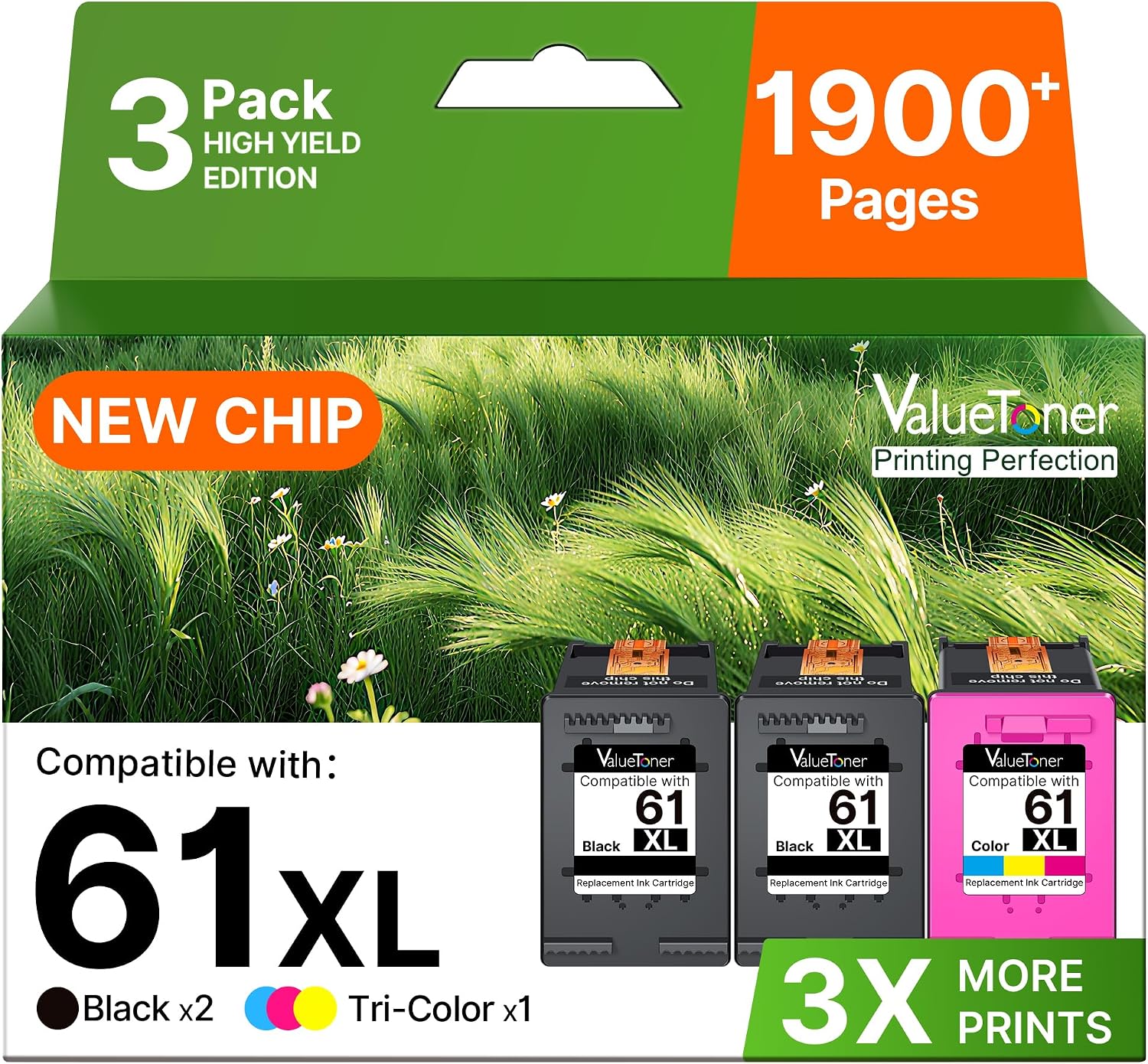 61XL Ink Cartridges Replacement 3-Pack for HP Ink 61 XL Ink Cartridges