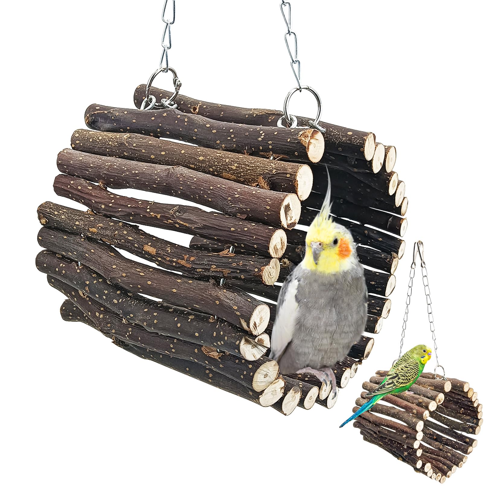 BNOSDM Wooden Bird Tunnel Parrot Swing Toys Natural Fruitwood Hanging Nest Parrot Hammock Bird Cage Accessories for Conures, Parakeets, Budgies, Finches, Cockatiels, Lovebirds (L) — image 1