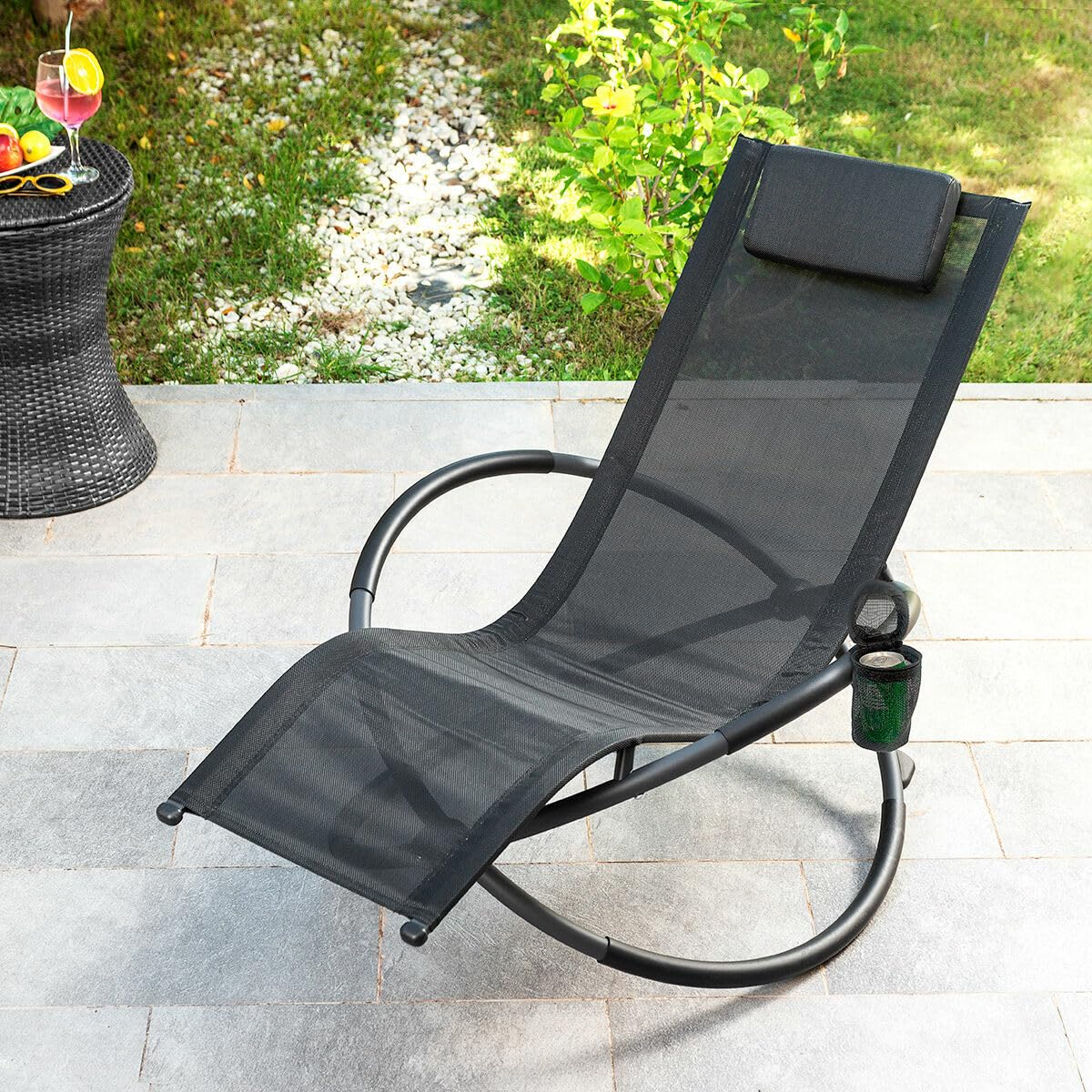 InnovaGoods® Mecedora Plegable con cojín extraíble, Tumbona de jardín, Tumbona Relax con Soporte para Bebidas. Tumbona portátil Ideal para Jardín