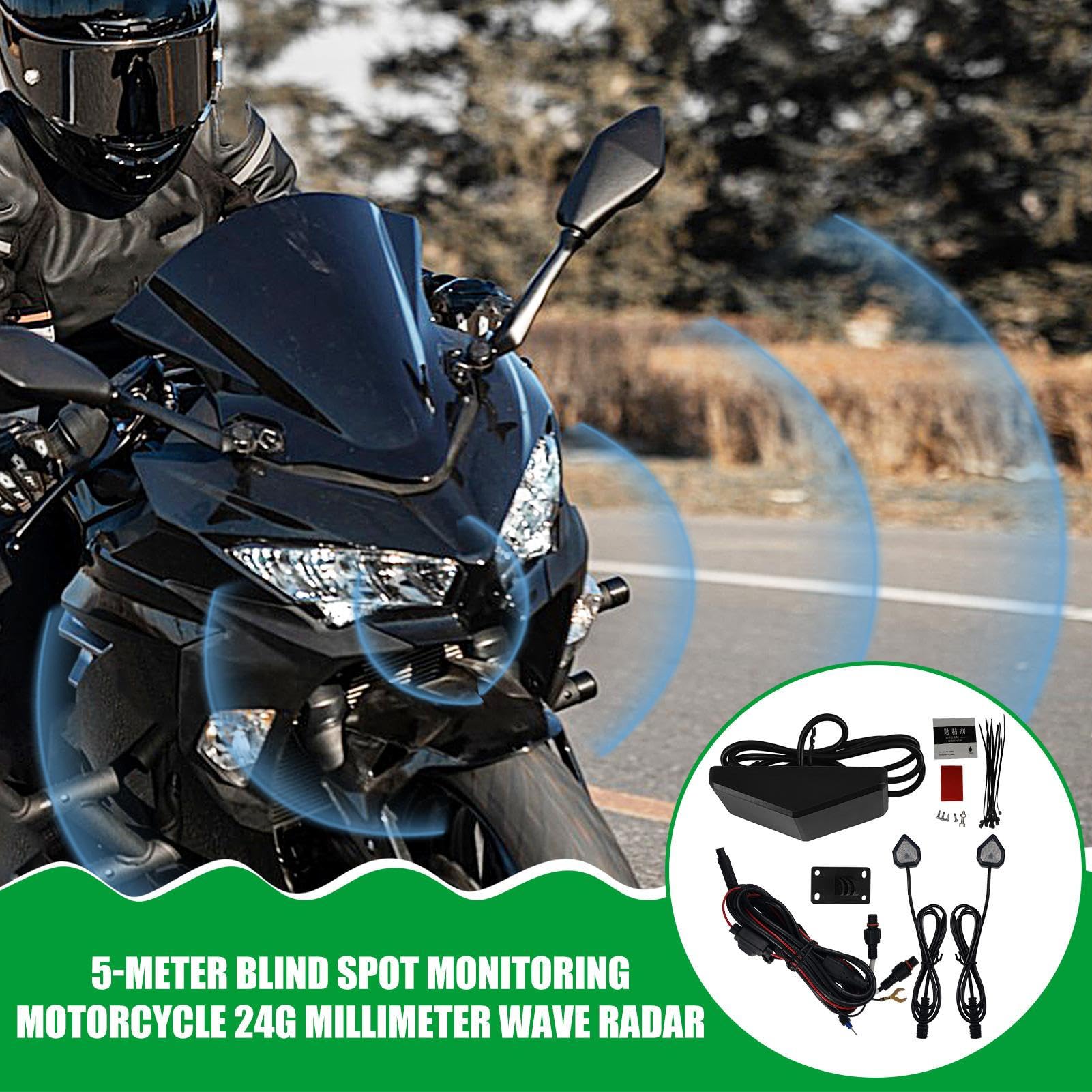 de detección de Sensor de Puntos Ciegos,Sensor de Monitor de Radar de Puntos Ciegos Traseros,Advertencia LED de Puntos Ciegos para Motocicletas 65.62 pies | Kit de detección de