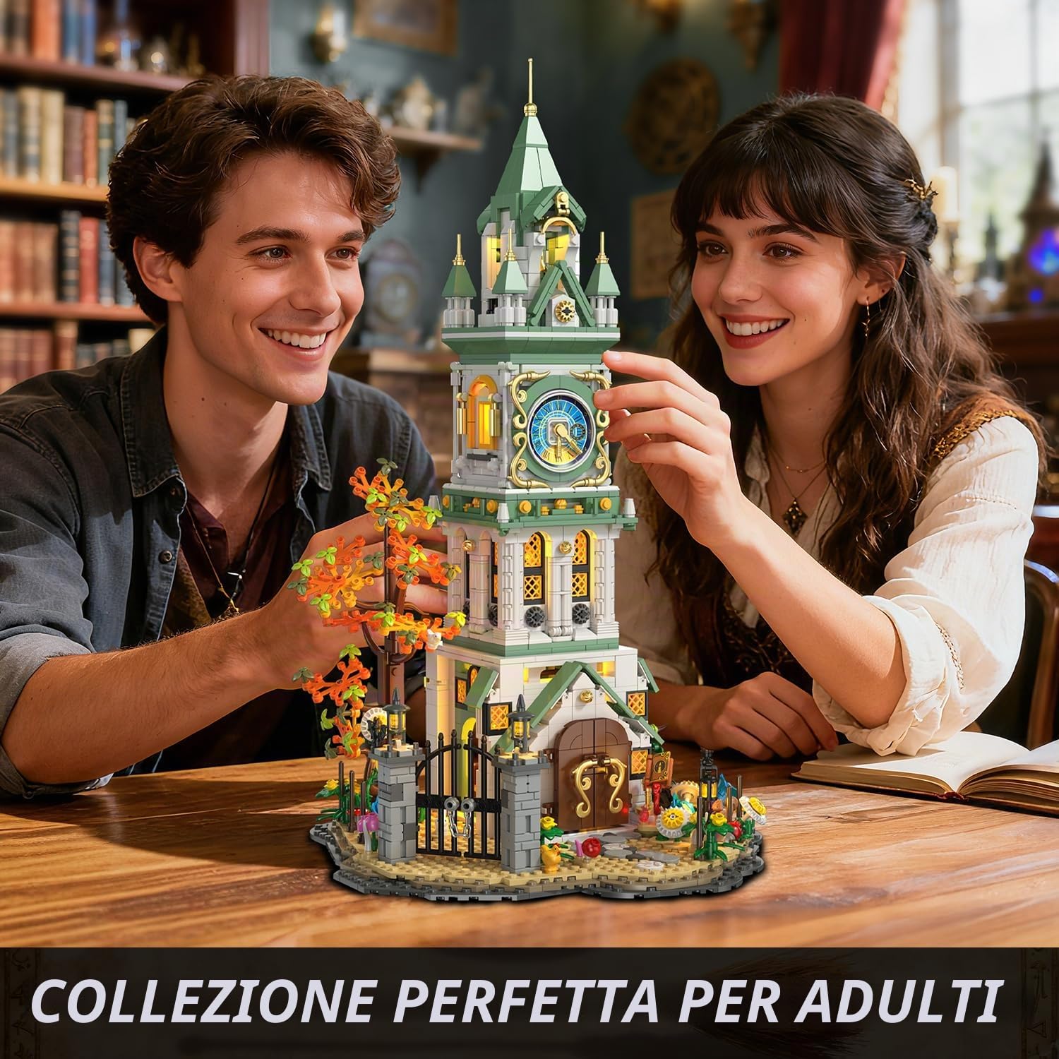 INSOON Campanile medievale casa kit di costruzione con luce, 1550PCS fiore castello architettura costruzione giocattolo con giardino botanico, regalo di compleanno per adulti bambini ragazzi ragazze 8