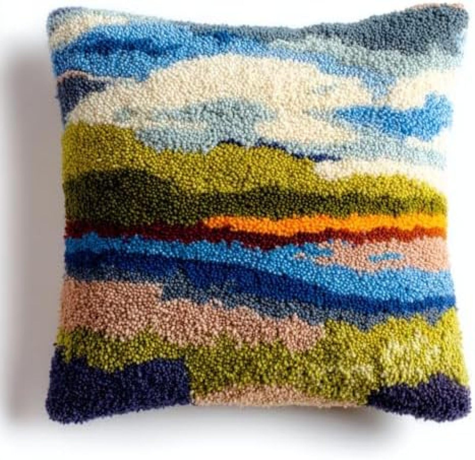 kitphoenix DIY Latch Hook Pillow Cover Kit,Chesapeake Bay,Adults Craft Kit with Pre-Printed Embroidery Canvas,Yarn and Hook,43x43 cm Cushion Cover for Home Décor