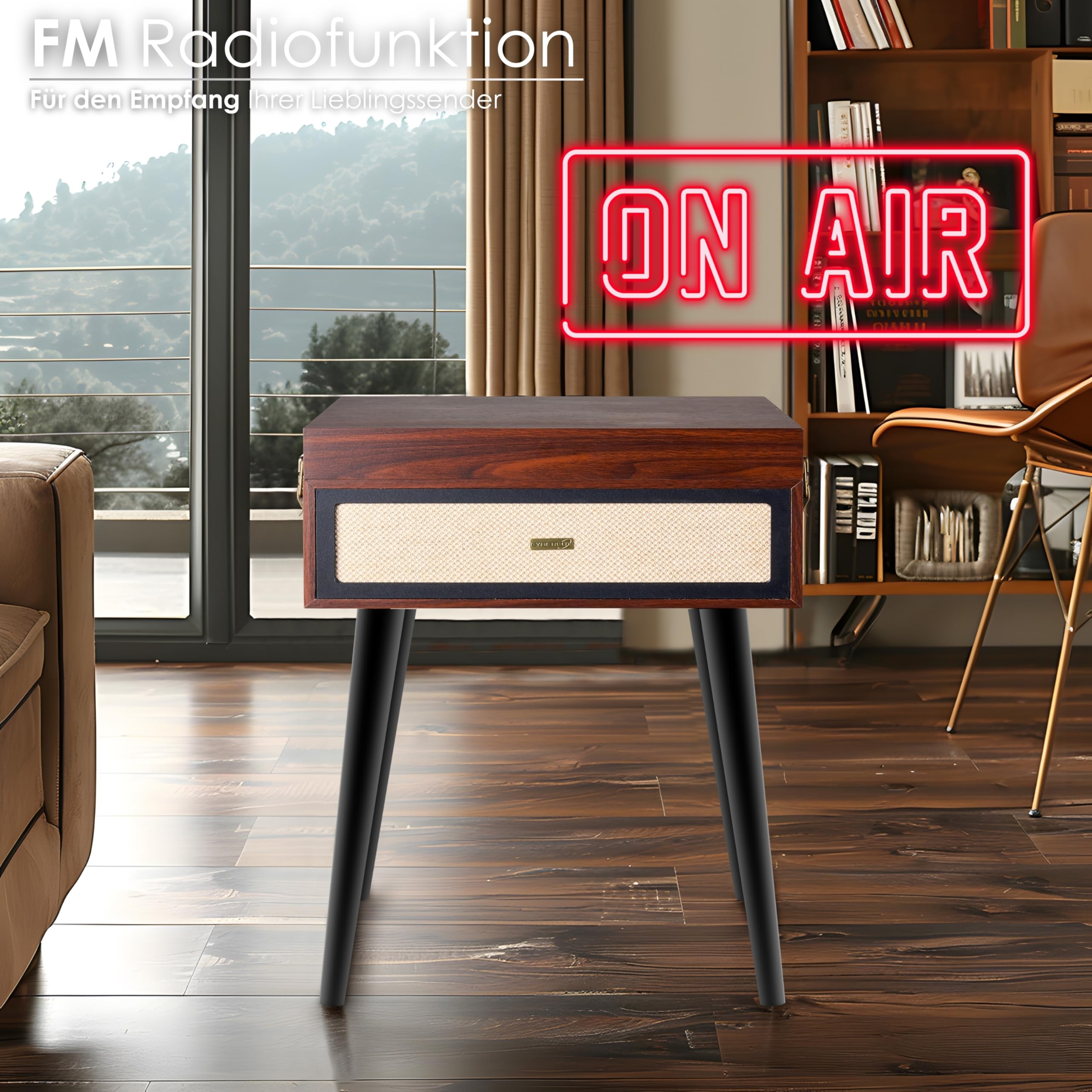 Tourne-disque rétro avec support et haut-parleur Full Range Bluetooth, radio FM, USB, entrée AUX IN, fente micro SD, tourne-disque vinyl nostalgique, tourne-valise avec pieds