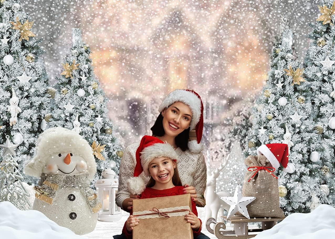Winter Christmas Backdrop Christmas Tree Snowman Snowflake Photography Background Happy New Year Party Decorations Photo Props (8X6FT) - Image 3