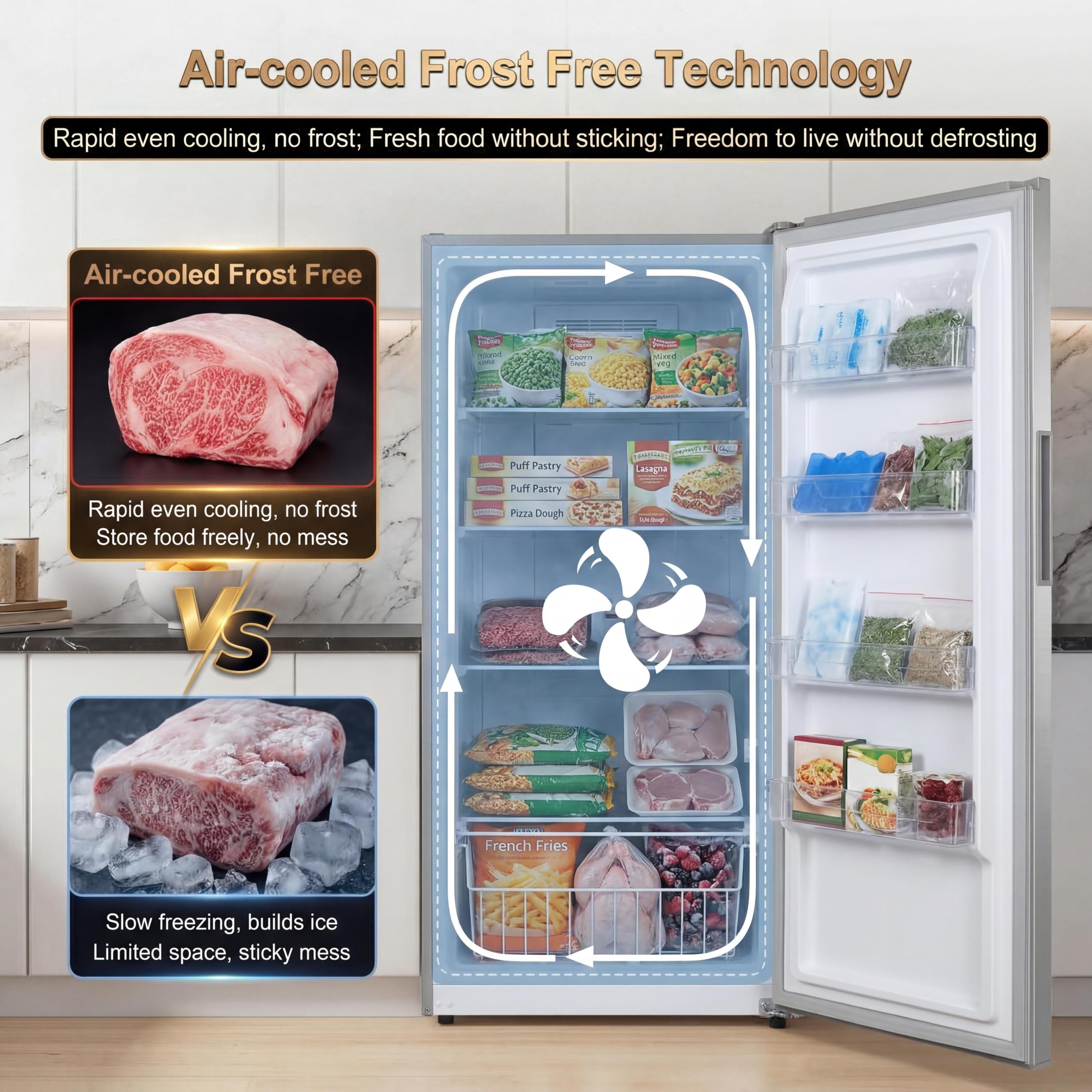 14 Cu.Ft Upright Freezer, Single Door Stand Up Freezer With Adjustable Shelves, Mechanical Temperature Control, Freestanding Deep Freezer For Garage, Kitchen, Home Use on Fridge.com - View 5