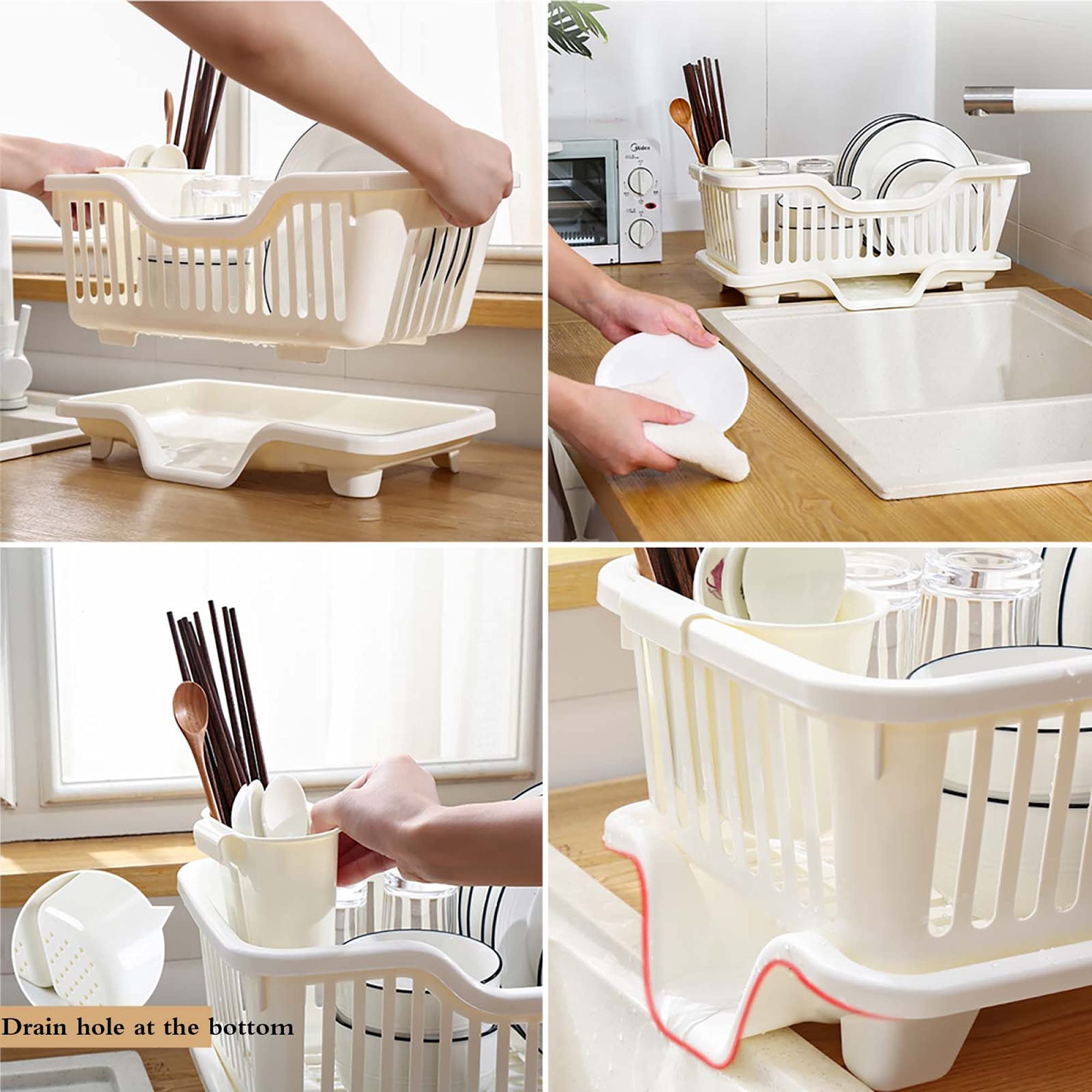 Scolapiatti in plastica con vassoio antigoccia, supporto multifunzione per cucina, pentole, ciotole, piatti e sils Sto - Bei/B - Salvaspazio e